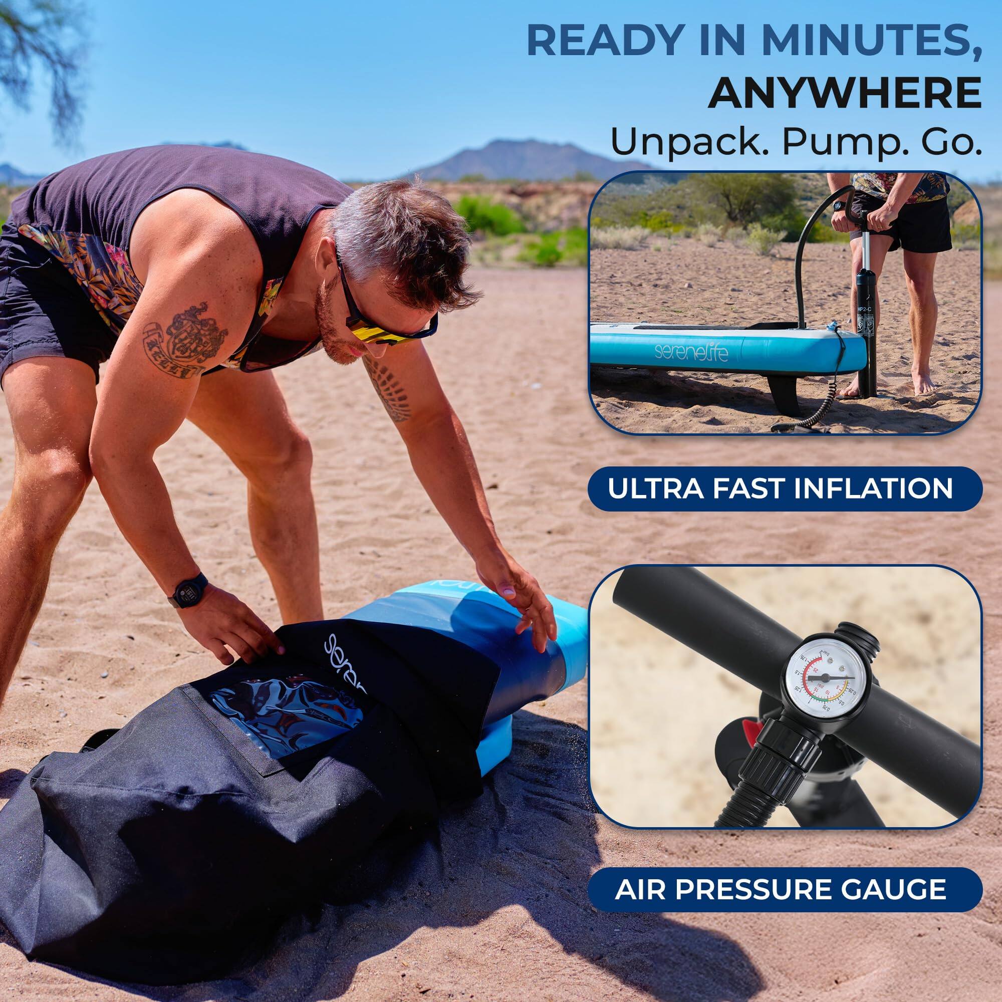 READY IN MINUTES, ANYWHERE  
Unpack. Pump. Go.  

ULTRA FAST INFLATION  

AIR PRESSURE GAUGE