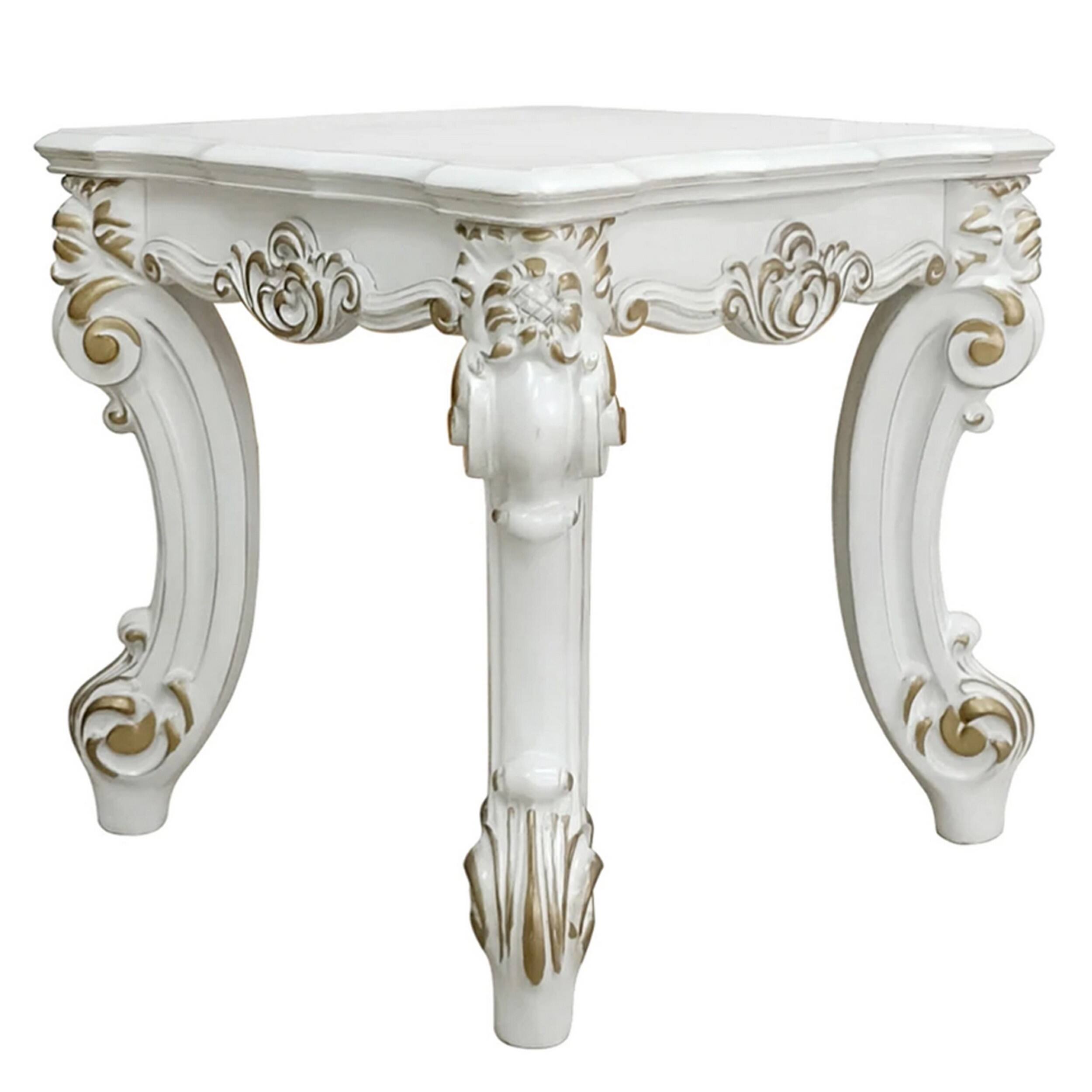 Alt View 2. Manhattan Lane - Jess 26 Inch Side End Table, Traditional Scrolled Legs - White, Gold.