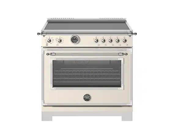 Front. Bertazzoni - 36" Heritage Series range - Electric self clean oven - 5 induction zones - Ivory.