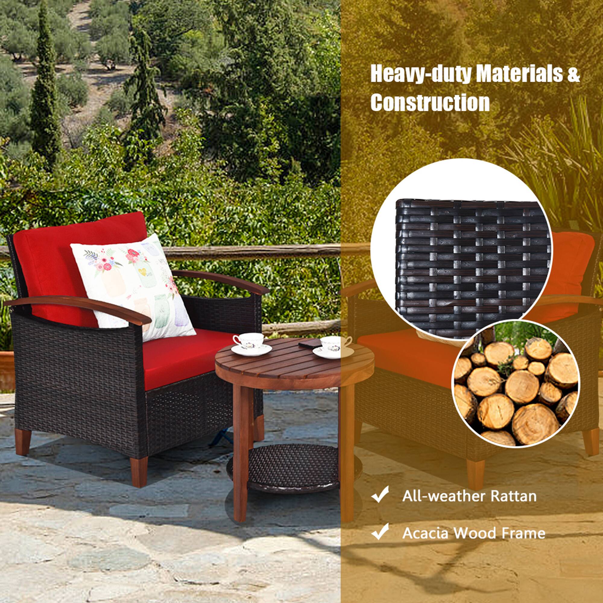 Heavy-duty Materials & Construction

- All-weather Rattan
- Acacia Wood Frame
