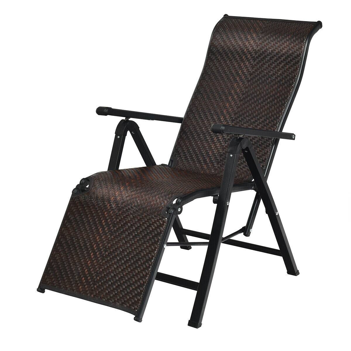 Alt View 5. Gymax - Gymax Patio Rattan Folding Lounge Chair Recliner Back Adjustable Beach Yard Pool - Brown.