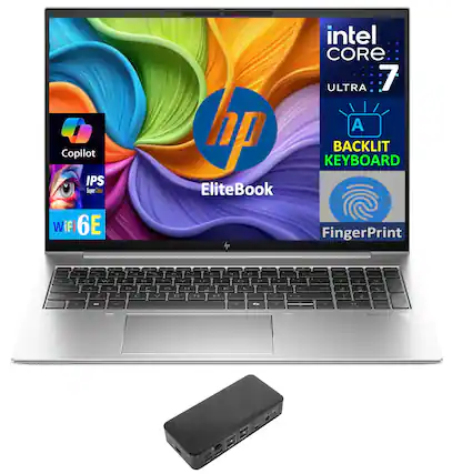 Sure, here is the corrected and grouped text from the image:
- Copilot
- IPS Super Clear
- WiFi 6E
- hp EliteBook
- intel CORE 7 ULTRA
- BACKLIT KEYBOARD
- FingerPrint