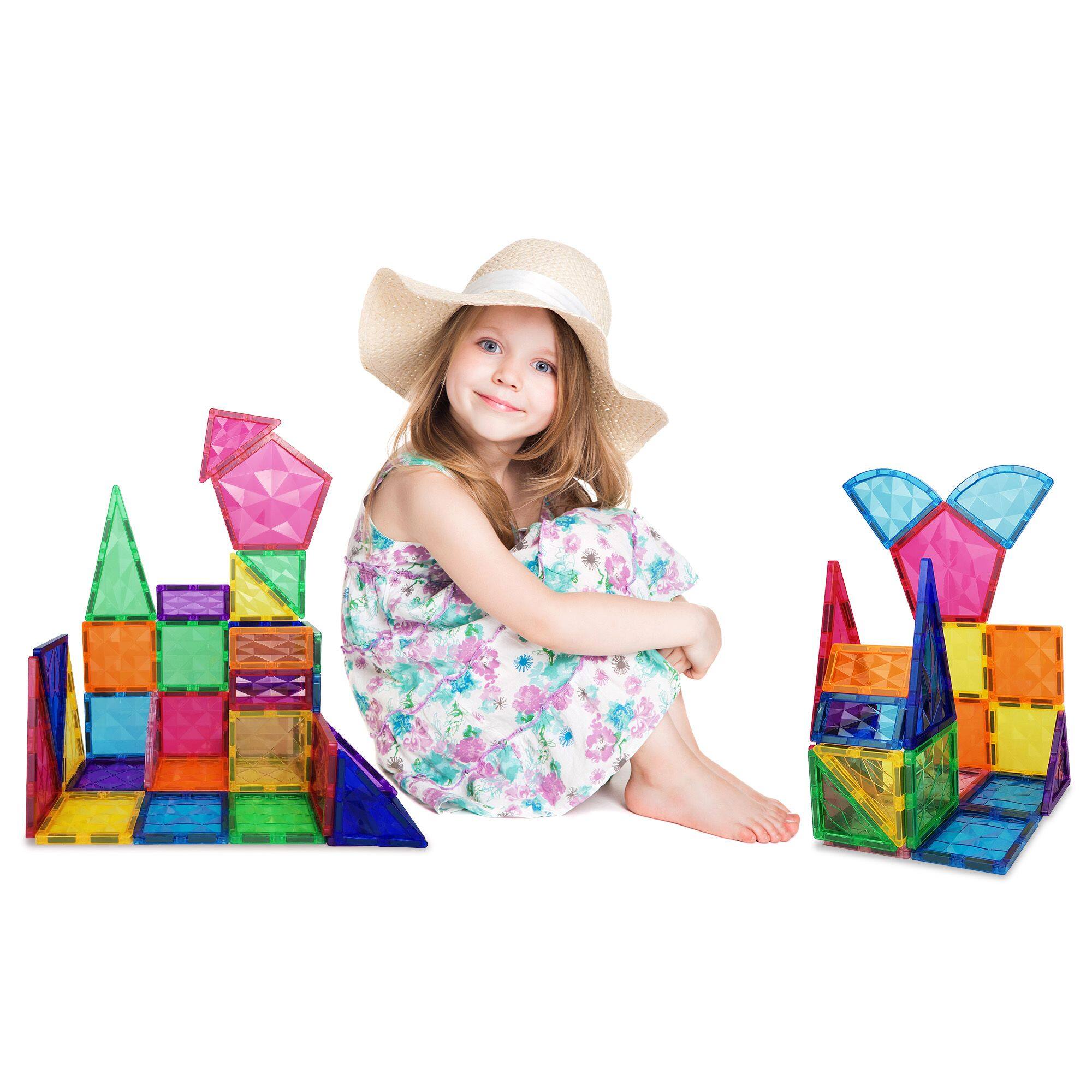 Alt View 3. PicassoTiles - PICASSO-TILES Magnetic Tiles for Kids, 41PCS Construction STEM Building Blocks Educational Toy - Multicolor.