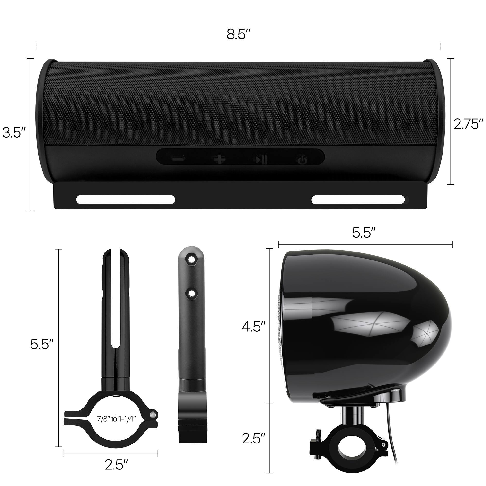 8.5"  
3.5"  
2.75"  
5.5"  
5.5"  
4.5"  
7/8" to 1-1/4"  
7/8"  
2.5"  
2.5"