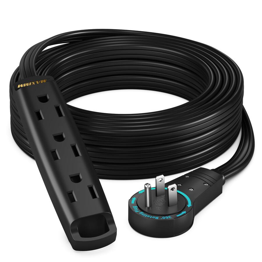 Maximm 15 Ft 360° Rotating Flat Plug Extension Cord with 3 Outlets on ...