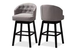 Baxton Studio - Set of 2 Theron Transitional Gray Fabric Upholstered Wood Swivel Bar Stools - Gray/Espresso