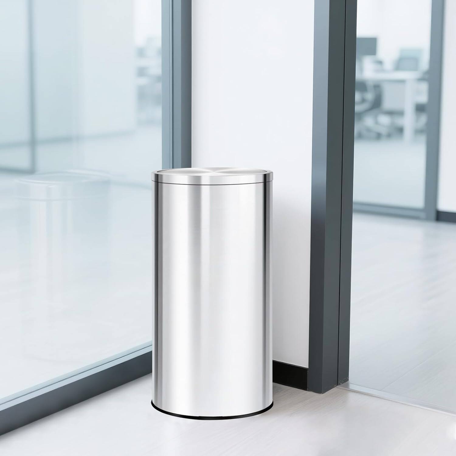 Alt View 1. Homhougo - 18.5 gal Stainless Steel Trash Can, 70 L Kitchen Garbage Can with Flipping Lid & Removable Inner Bucket - Silver.