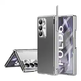 Dteck - Rugged Shockproof Case For Samsung Galaxy Z Fold6 with Stylus+2 Hinge Cover+Screen Protector Included - Silver