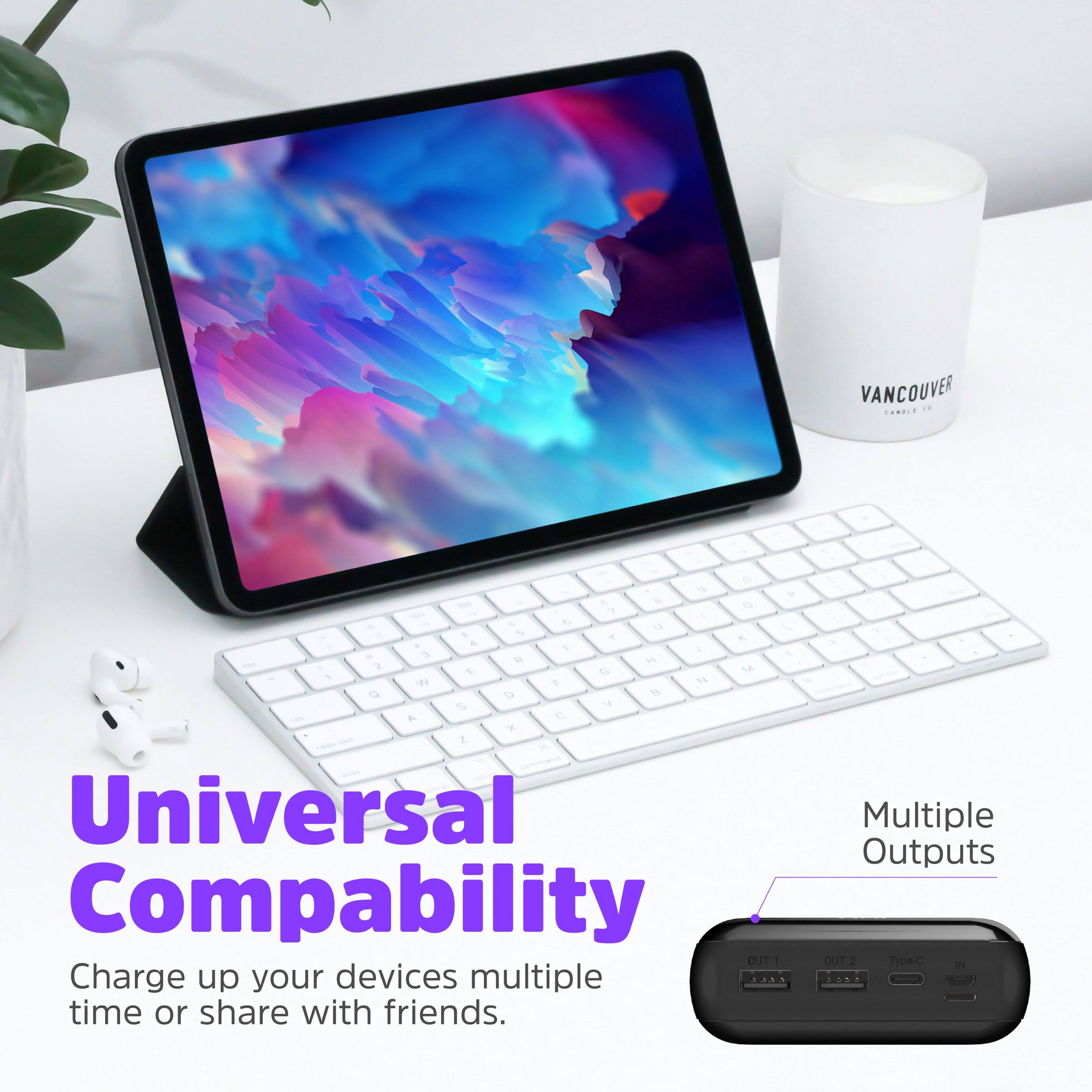 Universal Multiple Outputs Compatibility. Type-C 2. Charge up your devices multiple times or share with friends.