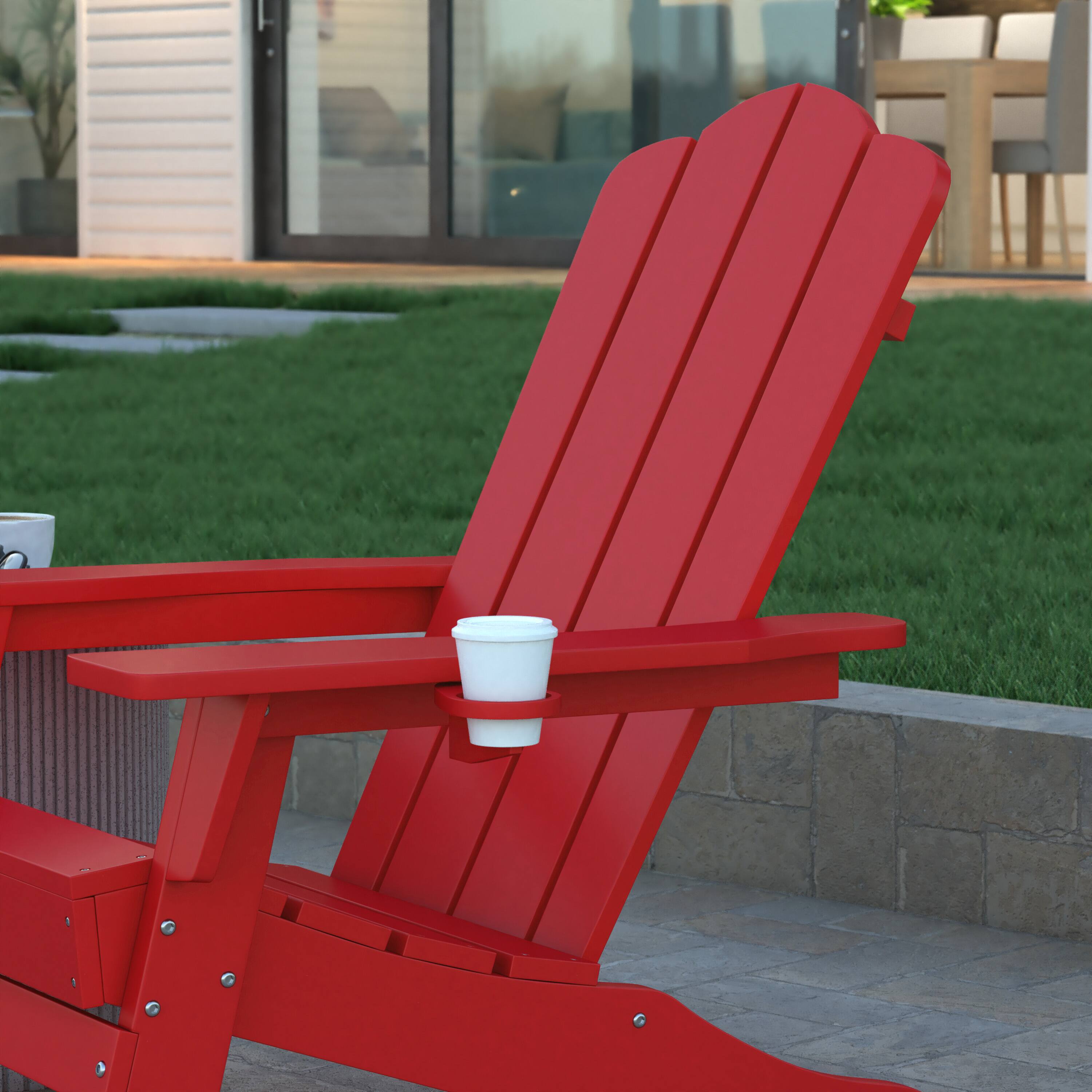 Alt View 5. Emma + Oliver - Tiverton Set of 2 Adirondack Chairs with Cup Holders, Weather Resistant HDPE Adirondack Chairs - Red.