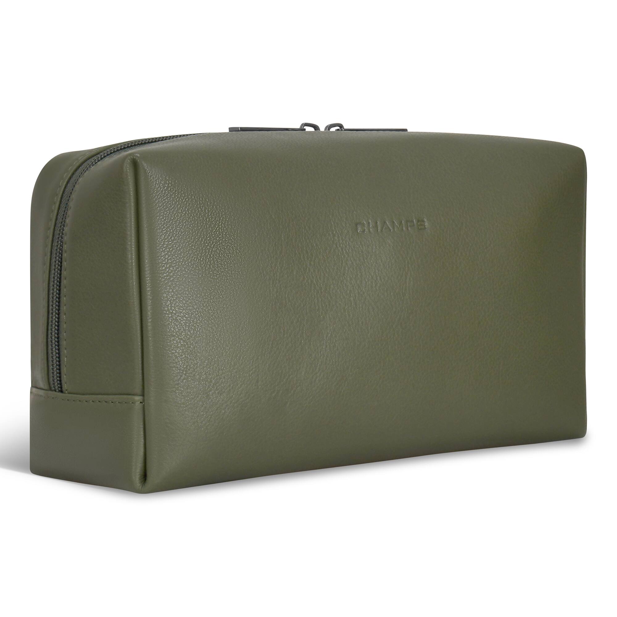 Angle. Champs - Onyx Collection Leather Toiletry Bag - Khaki.