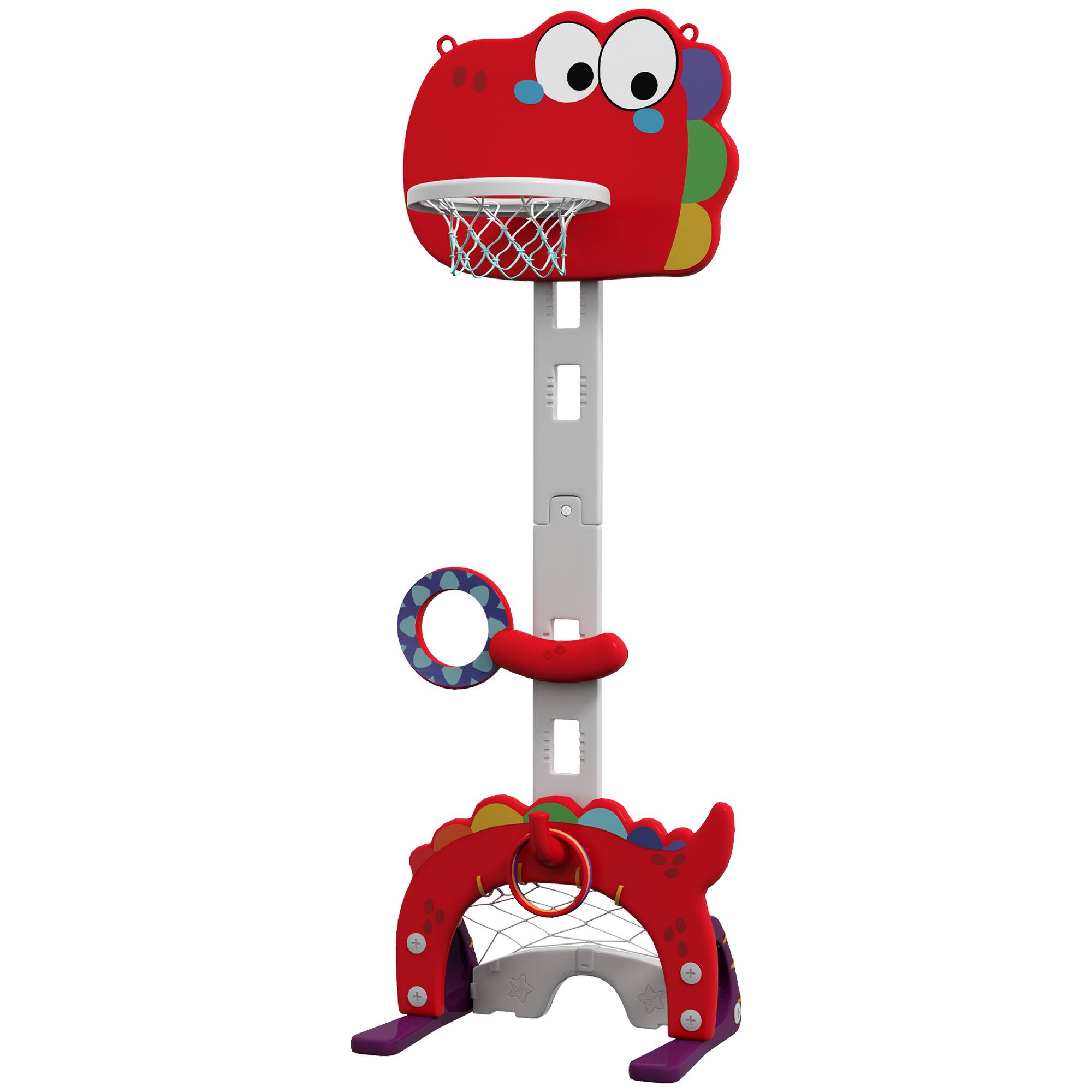 Alt View 9. Ecooso - 5-in-1 Kids Sports Activity Center, Adjustable Basketball Hoop w/ Soccer, Golf, Ring Toss & Toss Games - Red.