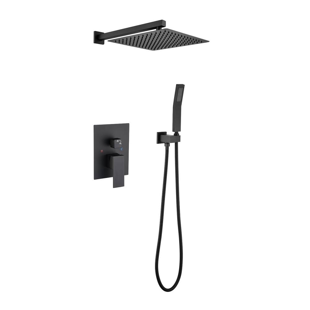 Front. JUJABU - 12" Rain Shower Head Systems Wall Mounted Shower Matte Black - Matte Black.