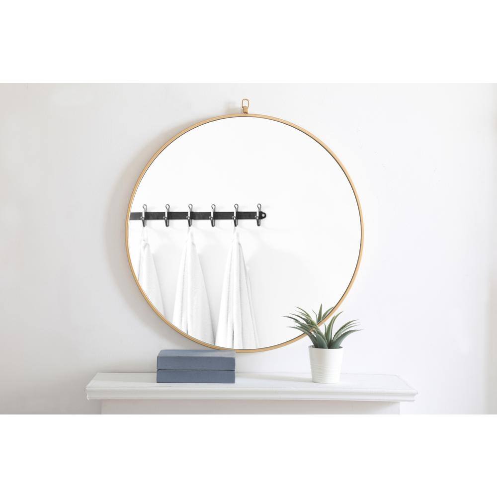 Alt View 3. Elegant Decor - Metal frame Round Mirror with decorative hook 32 inch Brass finish - Brass.