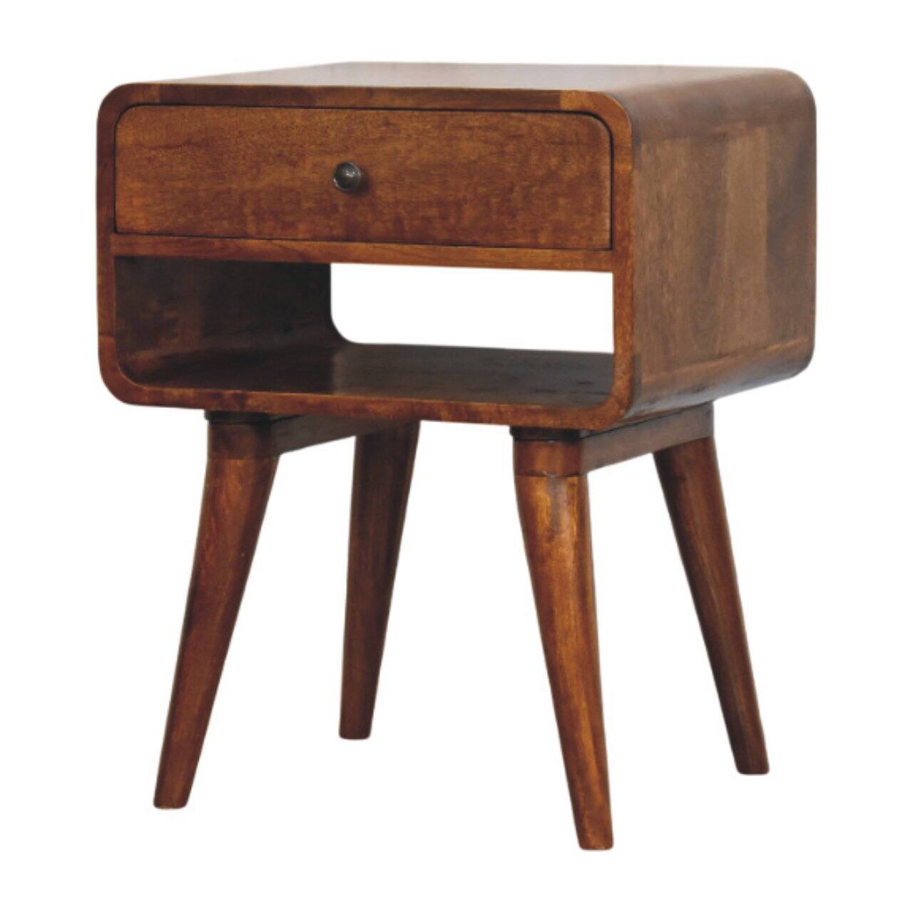 Angle. Artisan Furniture - Artisan Furniture Solid Wood Avora Chestnut Nightstand with Drawer and open slot - Chestnut.