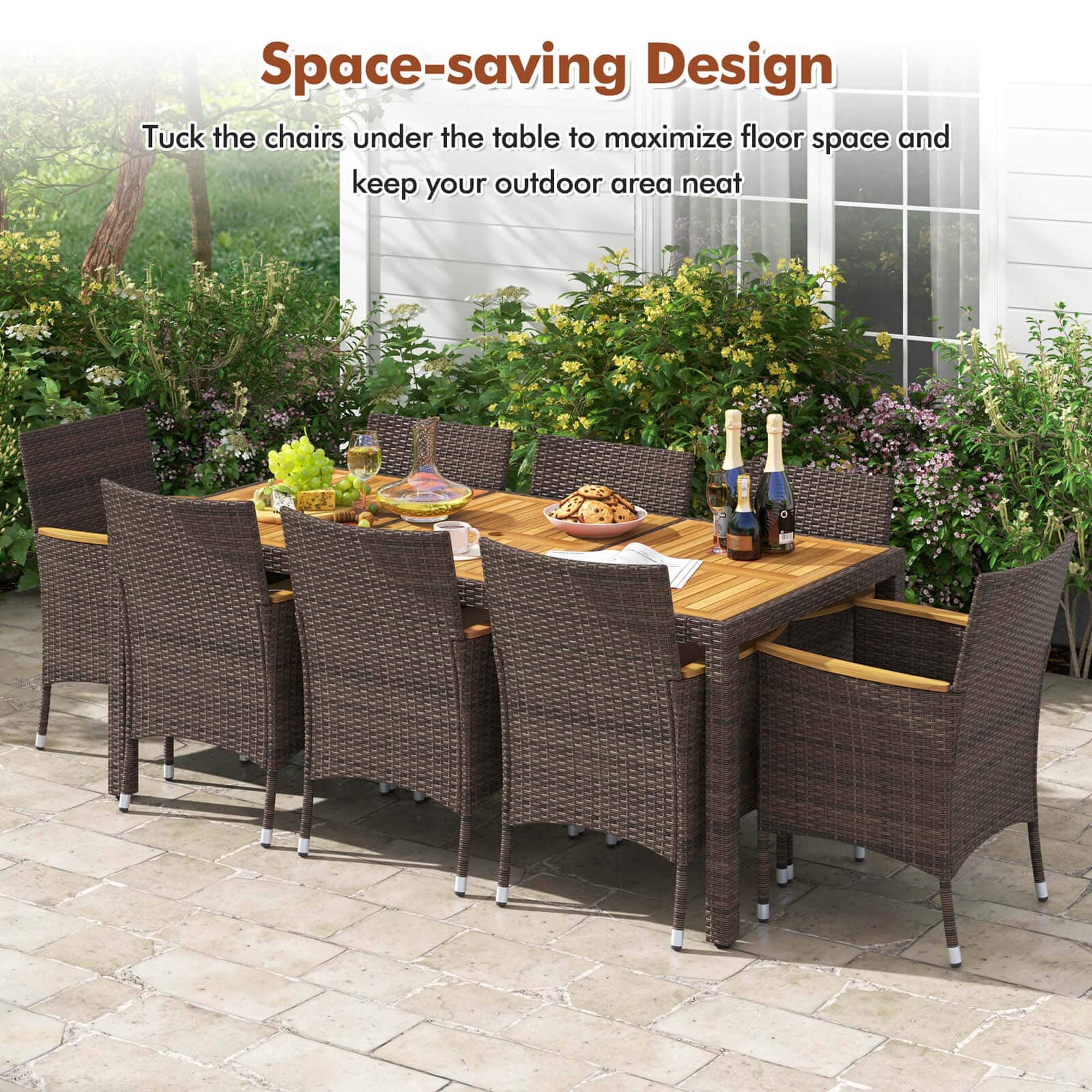 Space-saving Design: Tuck the chairs under the table to maximize floor space and keep your outdoor area neat.