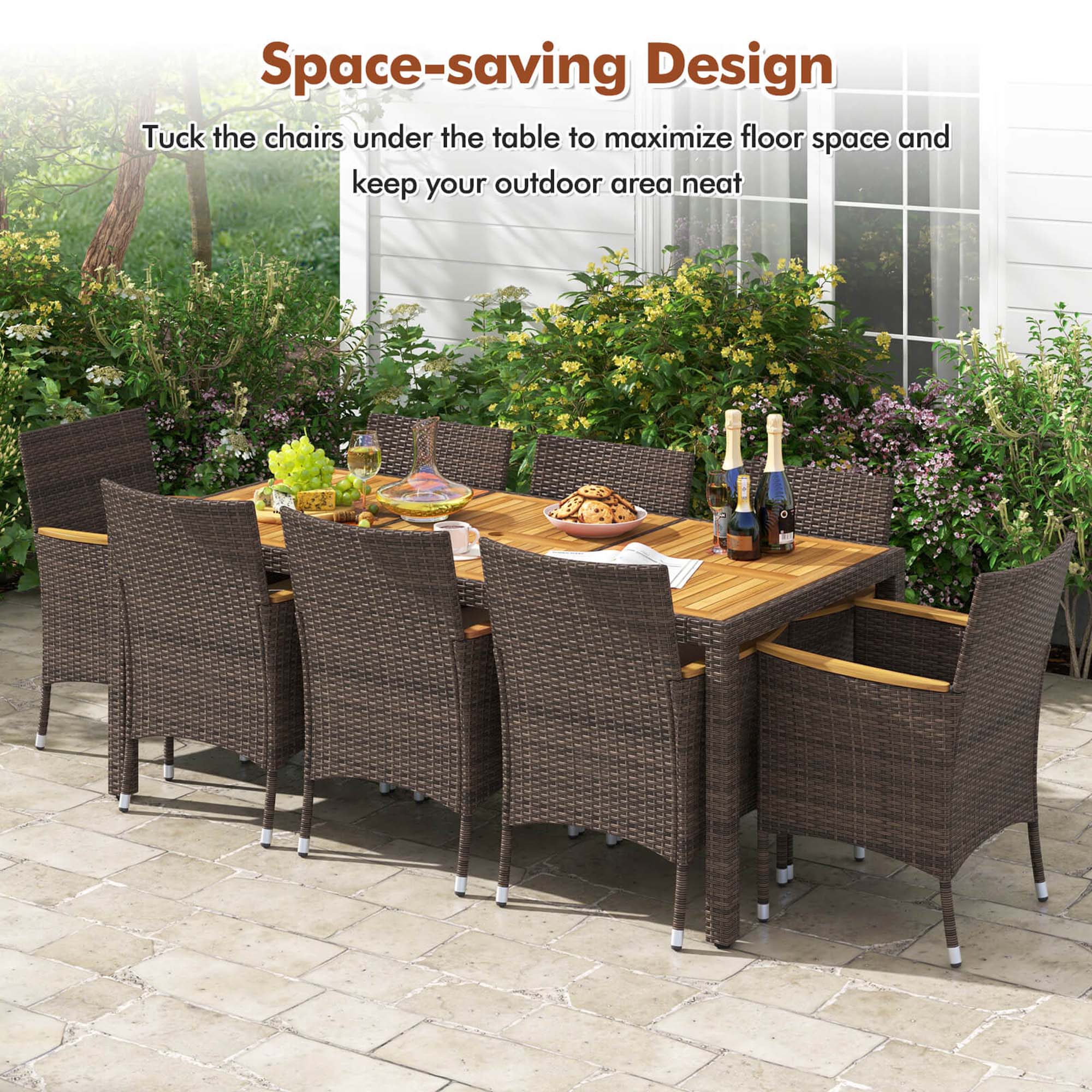 Space-saving Design: Tuck the chairs under the table to maximize floor space and keep your outdoor area neat.