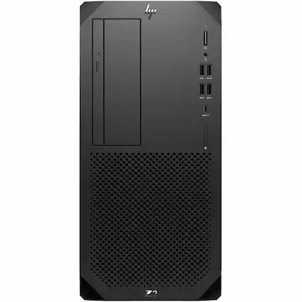 I have a black HP desktop computer with a monitor, keyboard, and mouse.