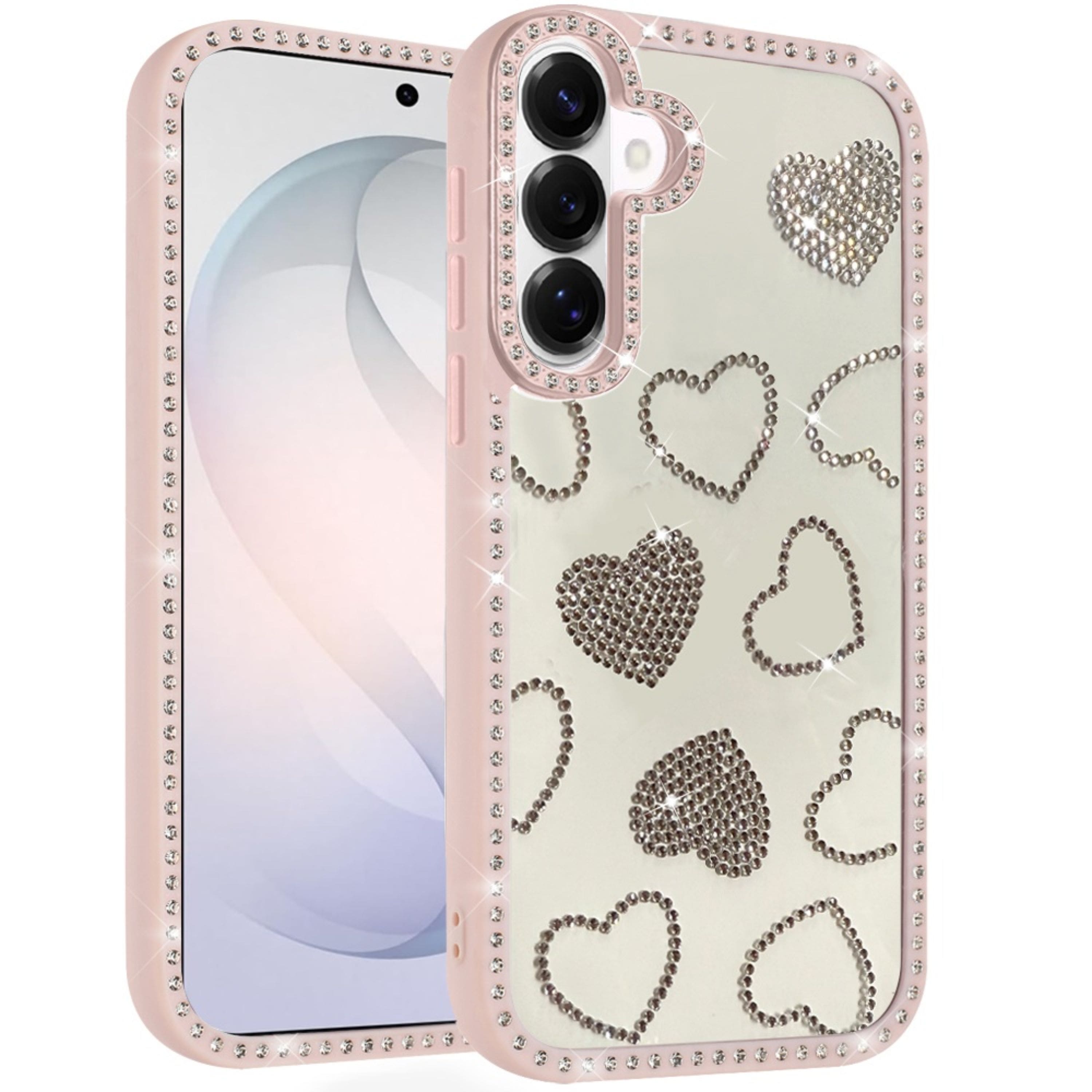 Kitcheniva - Rhinestone Hearts With Bling Around Trim Plus Tempered Glass For Samsung S26 FE - Pink price history on PriceWatchPro