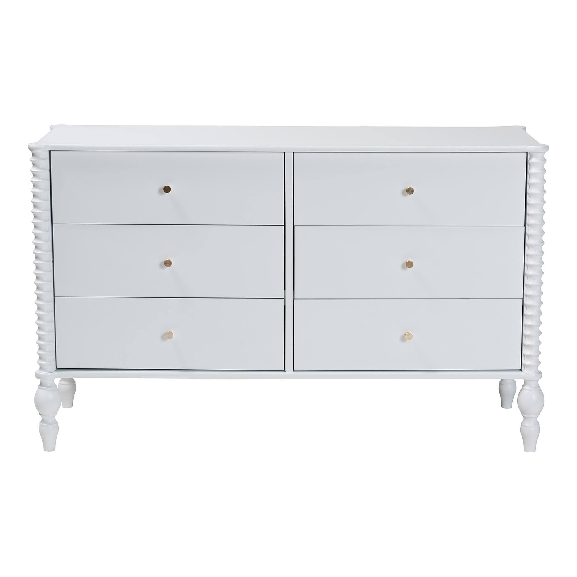 Back. Baxton Studio - Callison Spindle Dresser - 6-Drawer Farmhouse Horizontal Cabinet with Turned Accents for Bedroom, - White.