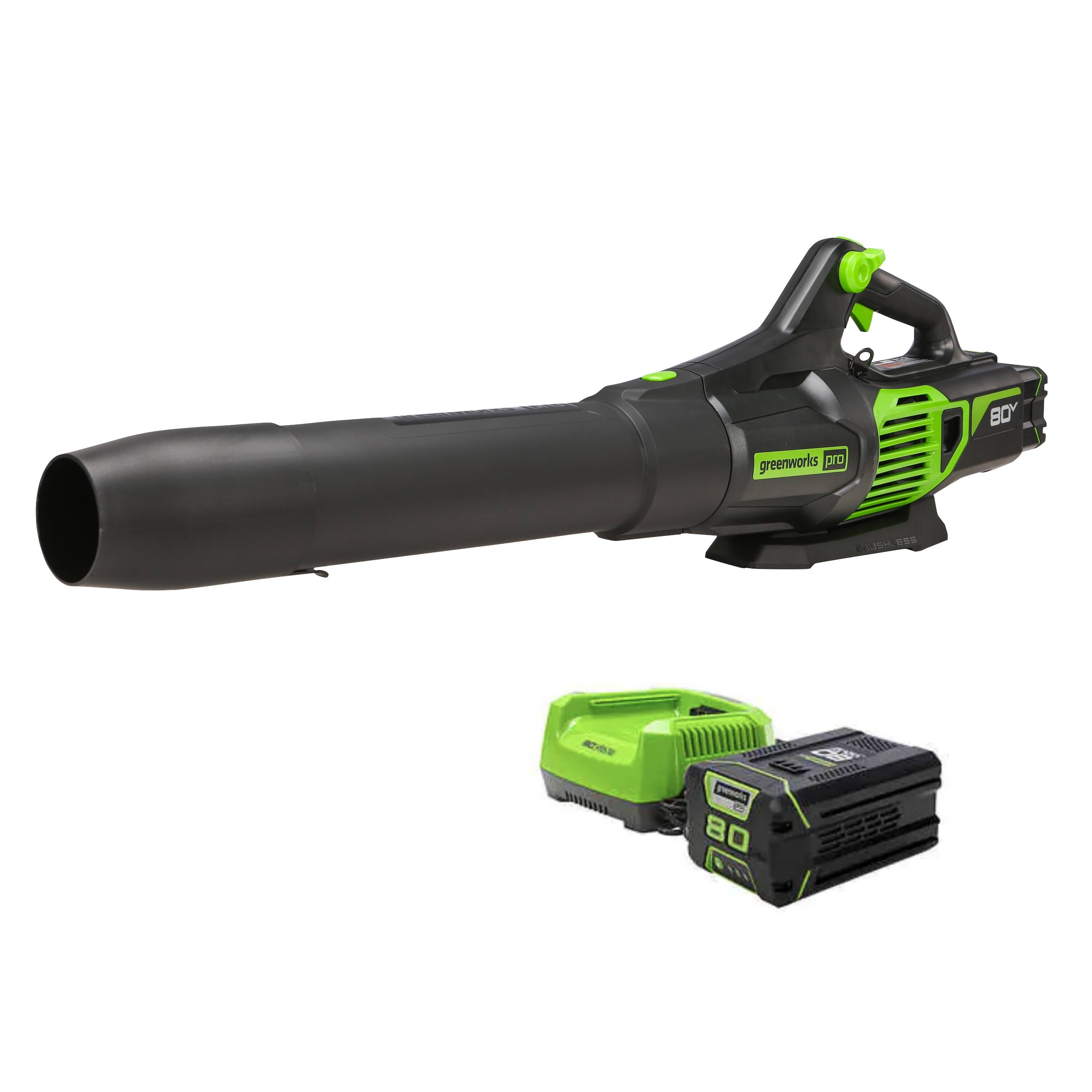Greenworks - 80-Volt 170 MPH 730 CFM Cordless Handheld Blower (1 x 2.5Ah Battery and 1 x Charger) - Green