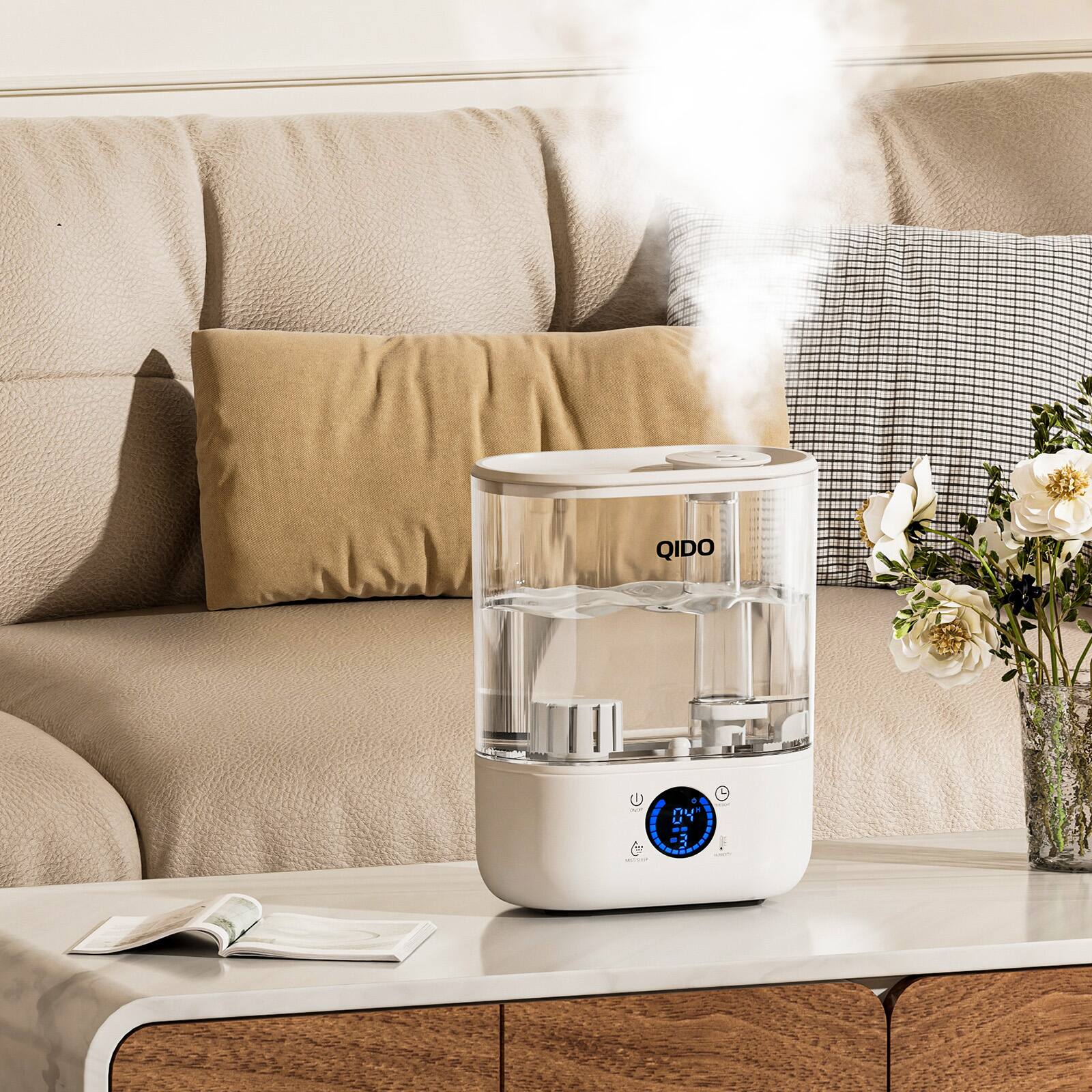 Alt View 6. QIDO - Smart Humidifiers 1.32Gal/5L Top Fill Supersized Humidifier Ultra-quiet 36H Runtime,White - White.