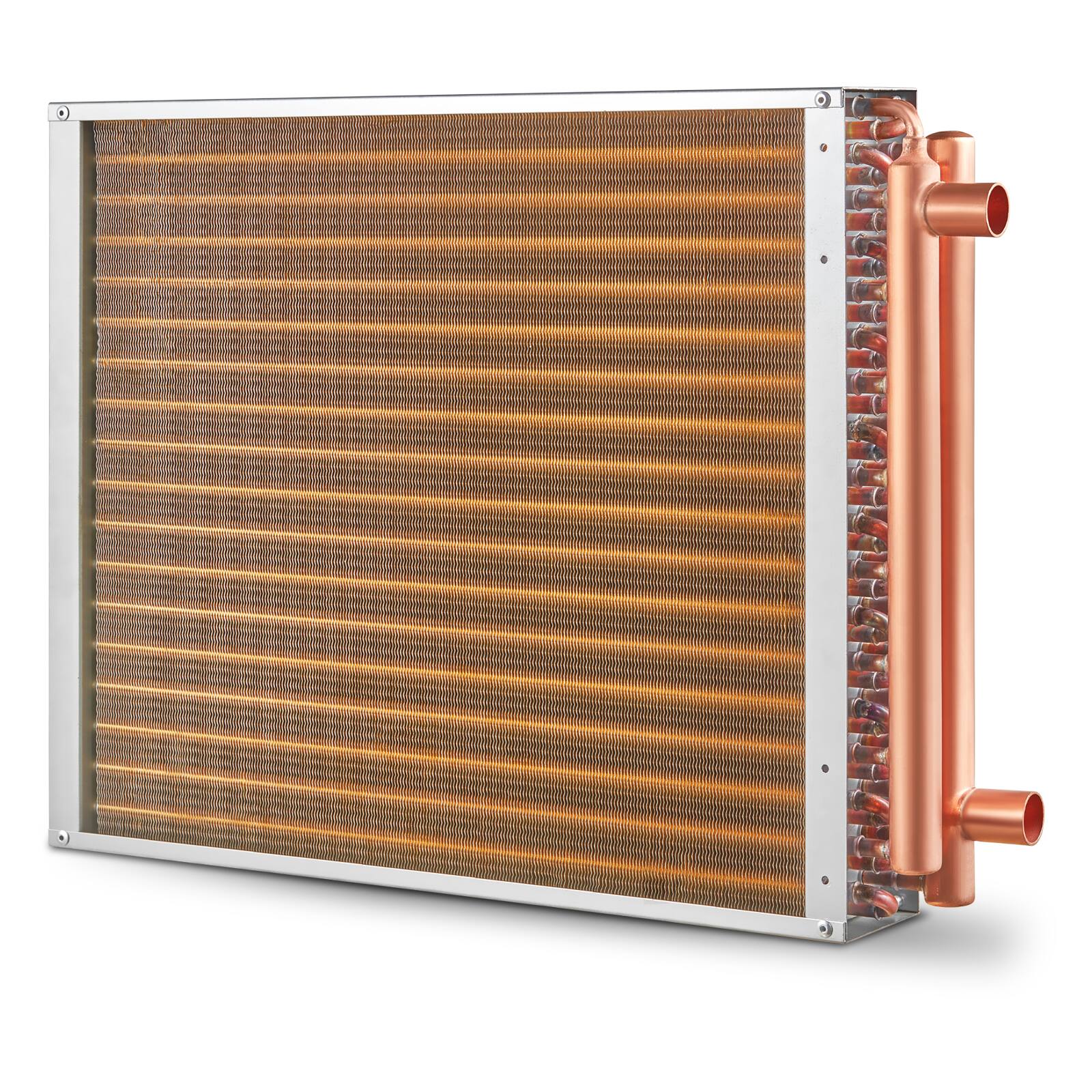 Alt View 5. VEVOR - Heat Exchanger Water to Air, 18"x 20" with 3-Row 3/8" Copper Ports, 242 Aluminum Fins Heat Exchanger for Outdoor Wood - Gold.