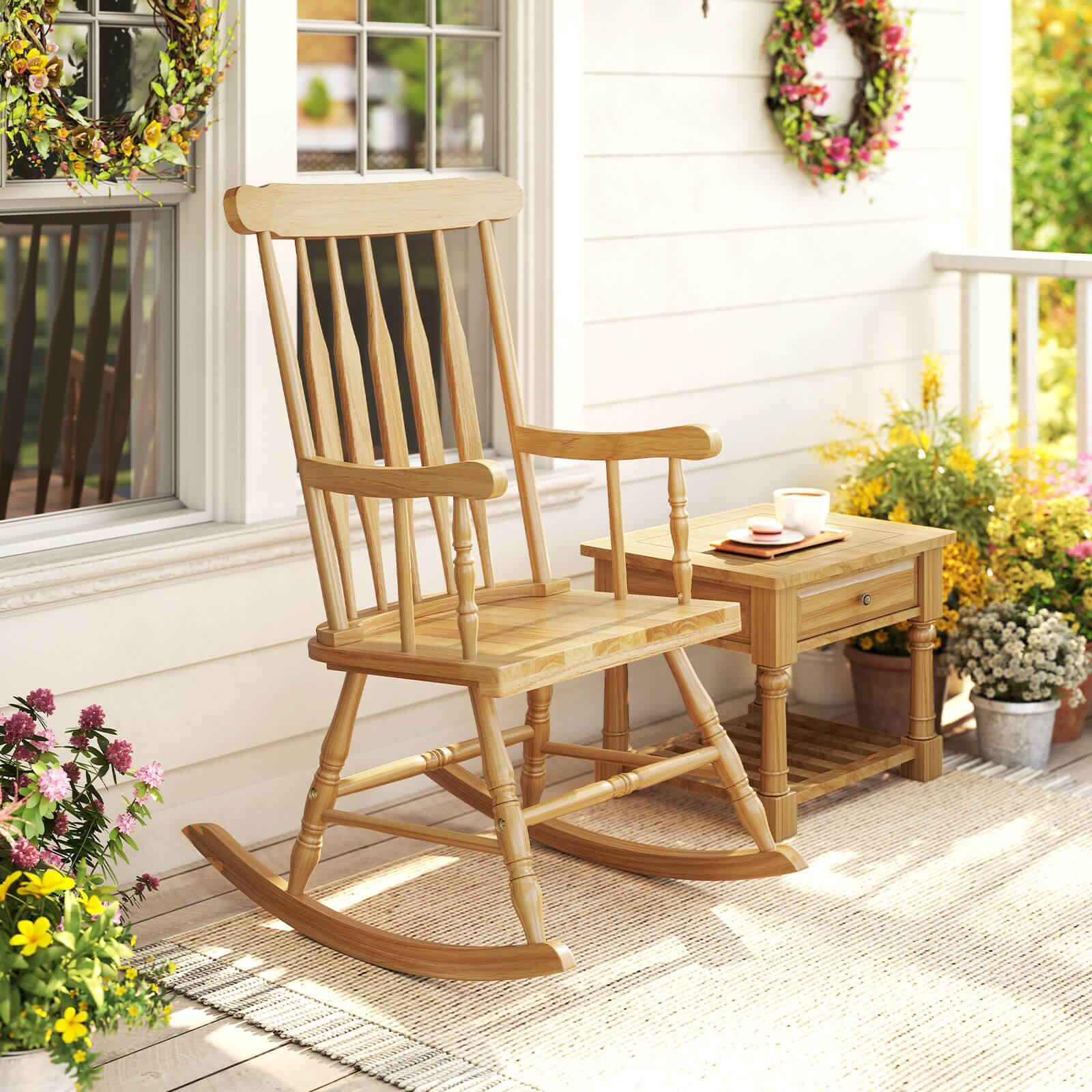 Alt View 1. Costway - Costway Solid Wood Rocking Chair Porch Rocker Indoor Outdoor Seat Glossy Finish - Natural.