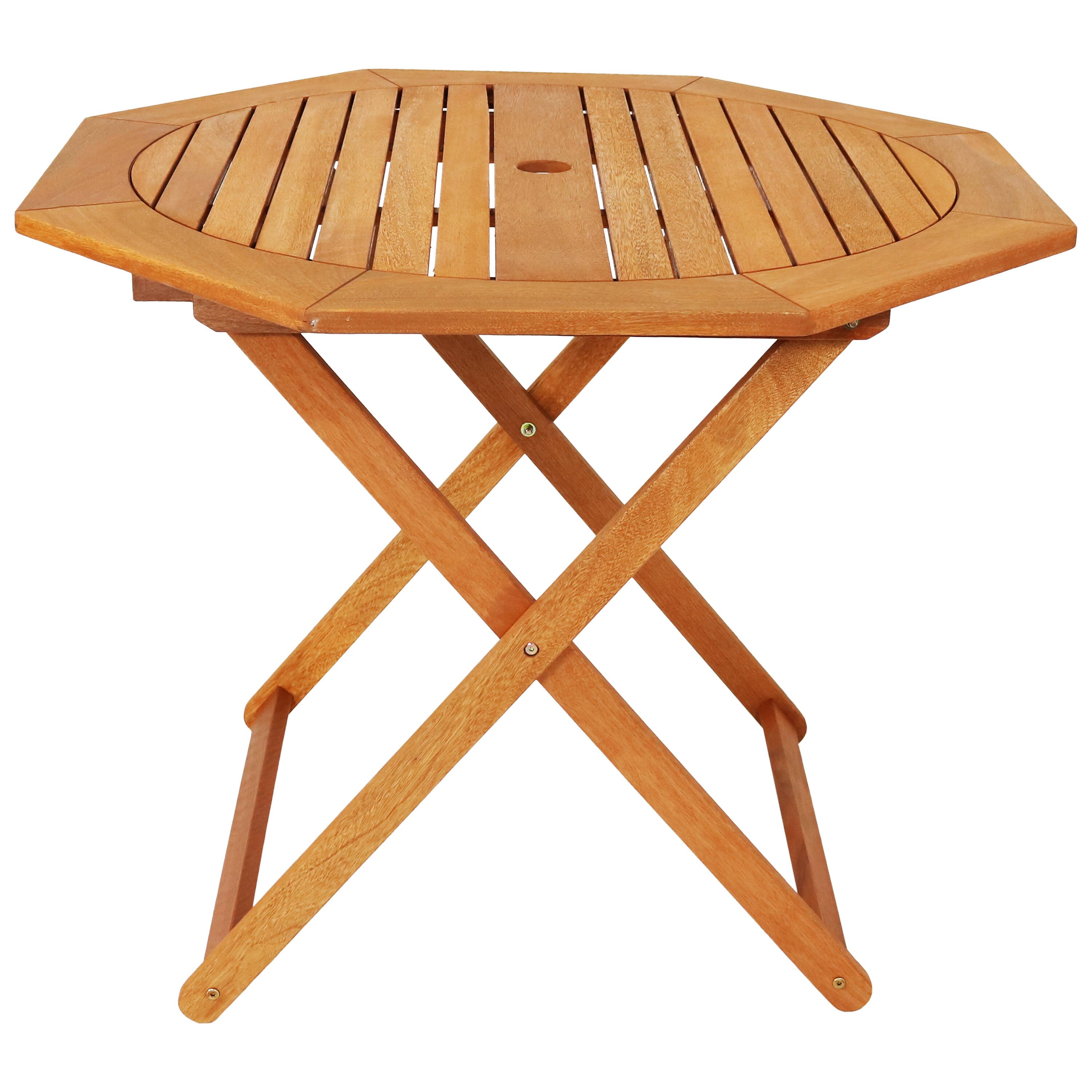 Front. Sunnydaze - Meranti Wood Folding Octagon Patio Dining Table - Brown.