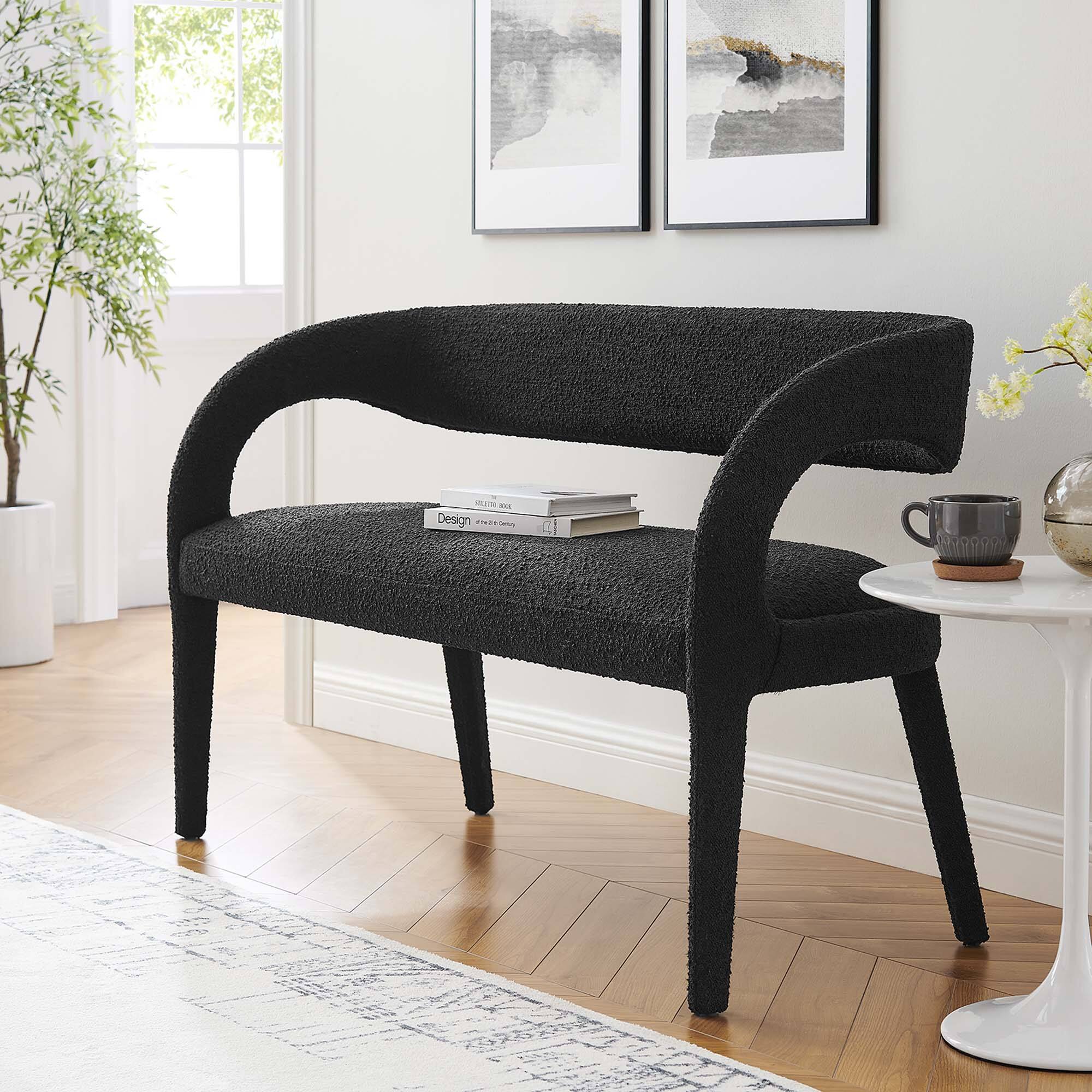 Alt View 4. Modway - Pinnacle Boucle Fabric Accent Bench by Modway - Black.