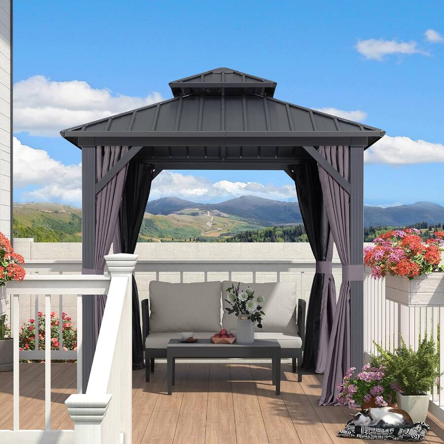 PURPLE LEAF 8 X 8 FT Outdoor Aluminum Hardtop Gazebo with PURPLE LEAF 8 X 8 FT Outdoor Aluminum Hardtop Gazebo with