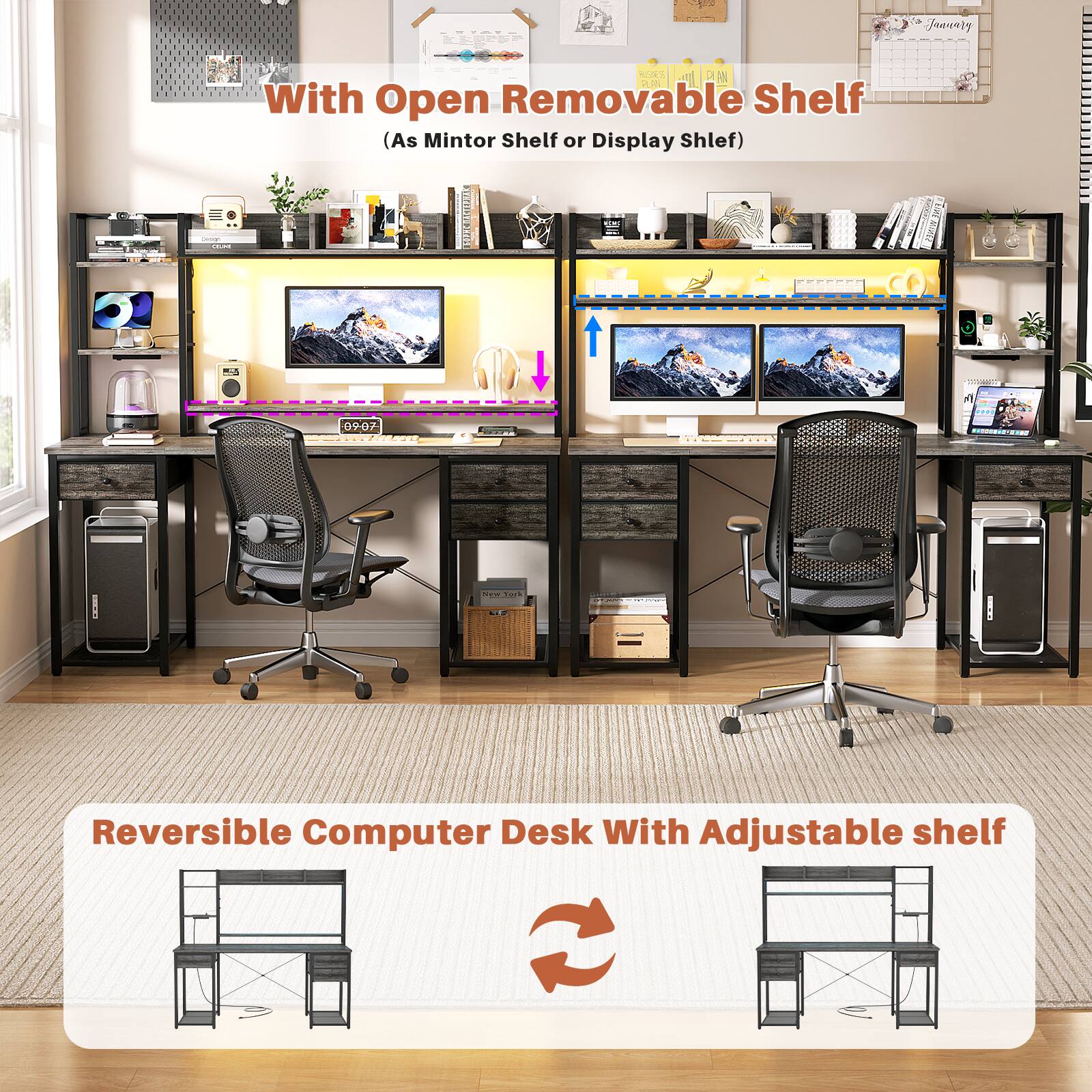 Jaqualy With Open Removable Shelf (As Monitor Shelf or Display Shelf)  
- Tunci 0907 ....  
TEOW Reversible Computer Desk With Adjustable Shelf