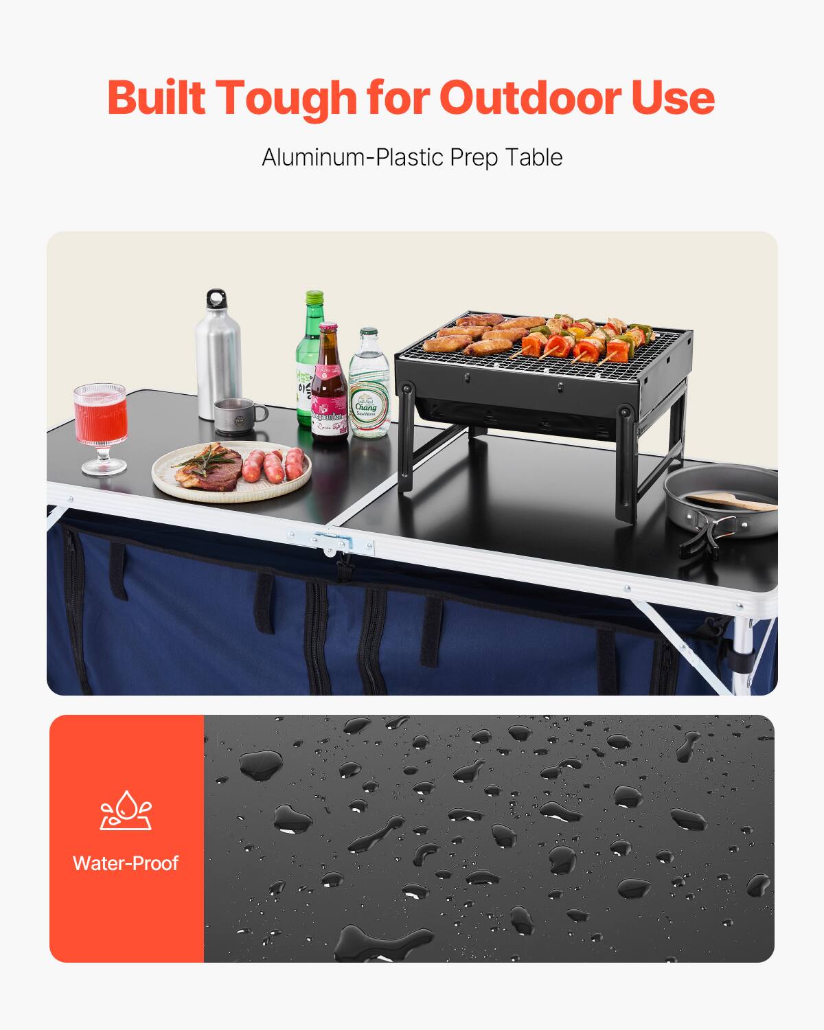 Built Tough for Outdoor Use Aluminum-Plastic Prep Table Water-Proof