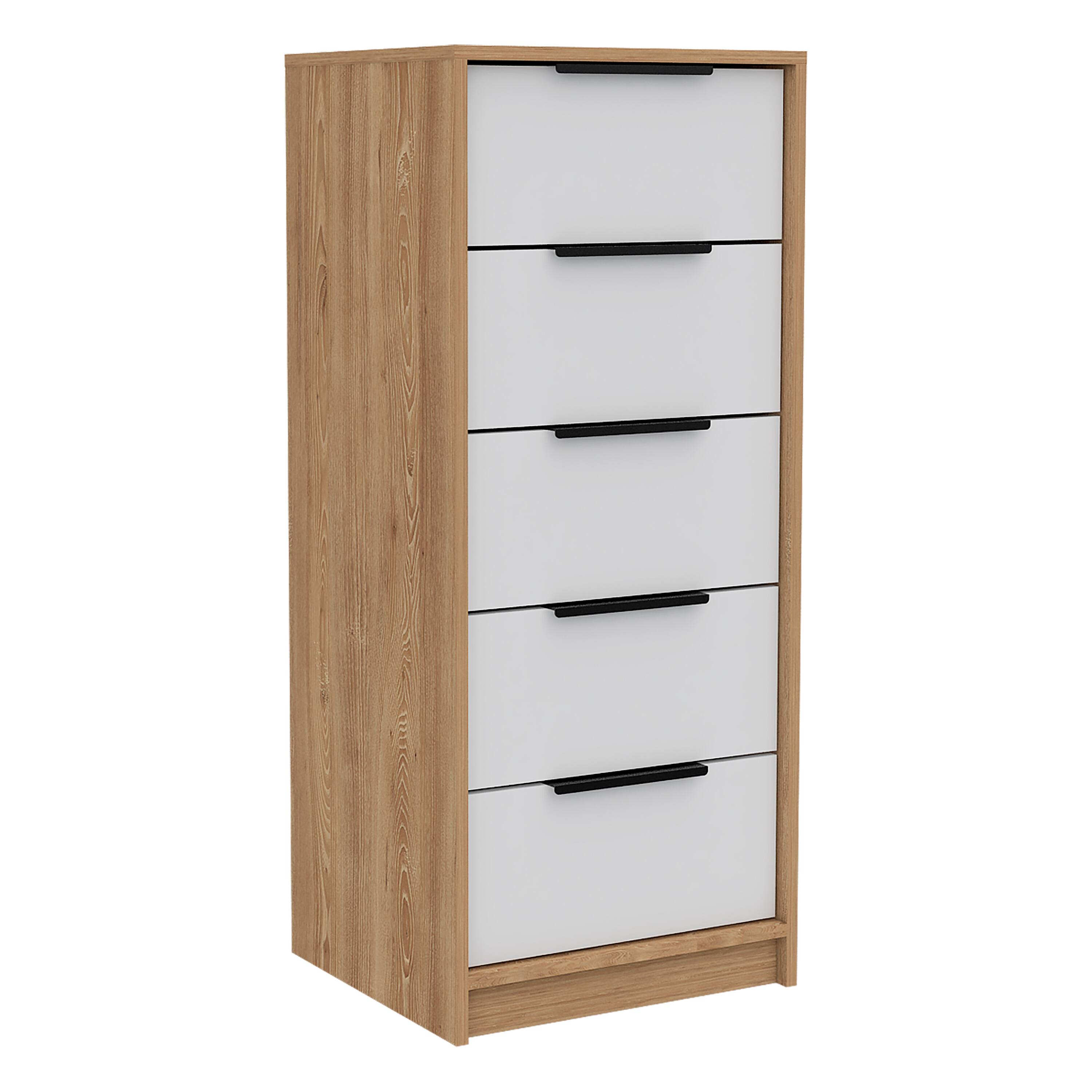 Back. TuHome - Kaia 5 Drawer Dresser, Vertical Dresser - White / Pine.