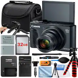 Canon - PowerShot SX740 HS Camera with 32GB Card + Case + Tripod + Pistol Grip + ZeeTech Pro - Black