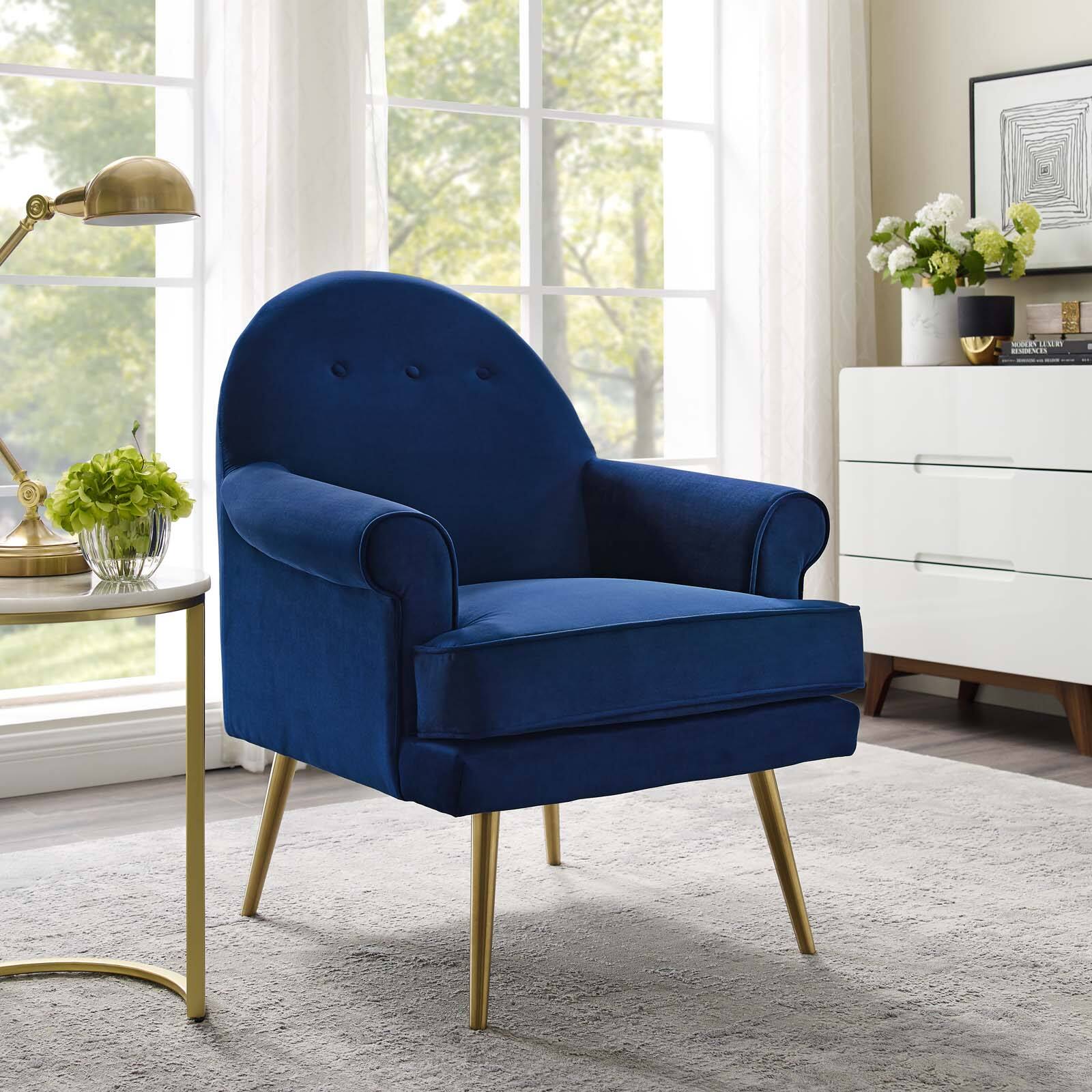 Front. Modway - Revive Tufted Button Accent Performance Velvet Armchair by Modway - Navy.