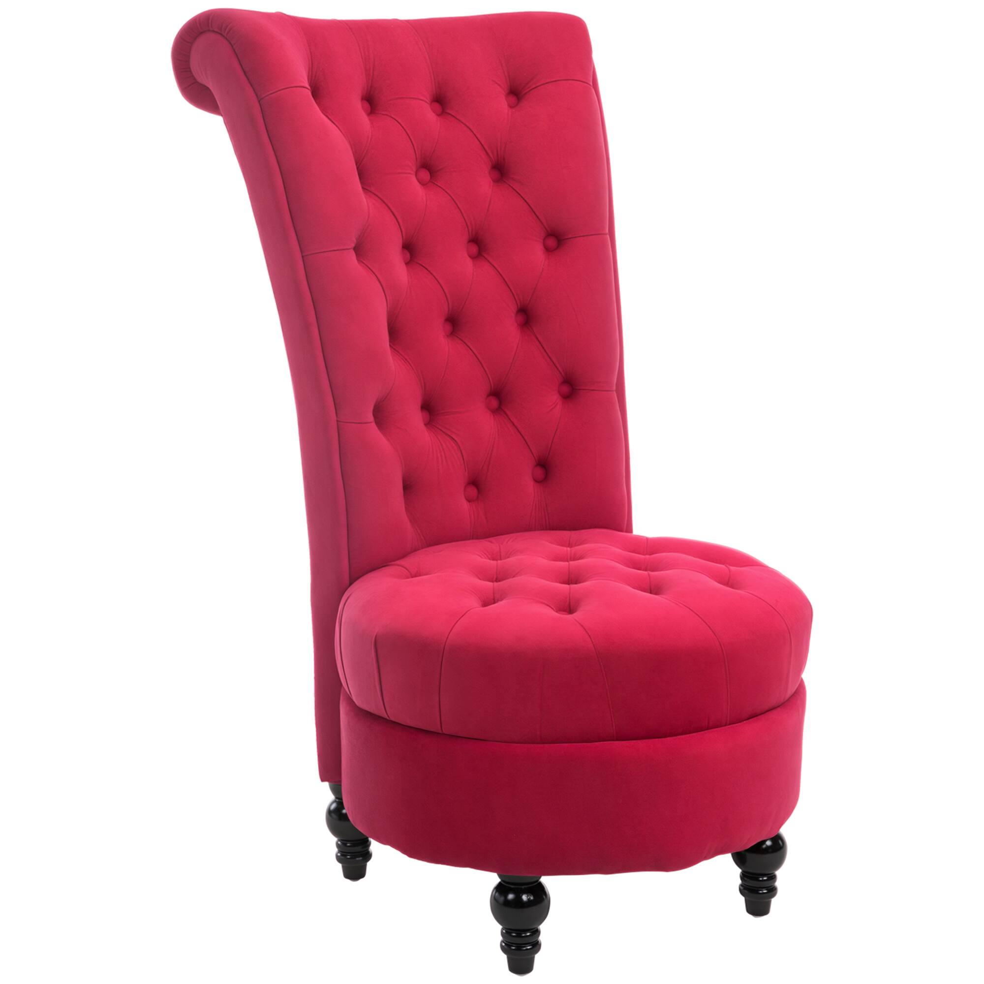 Front. Homcom - Retro High Back Armless Royal Accent Chair Fabric Upholstered Tufted Seat for Living Room, Dining Room and Bedroom - Bright Red.