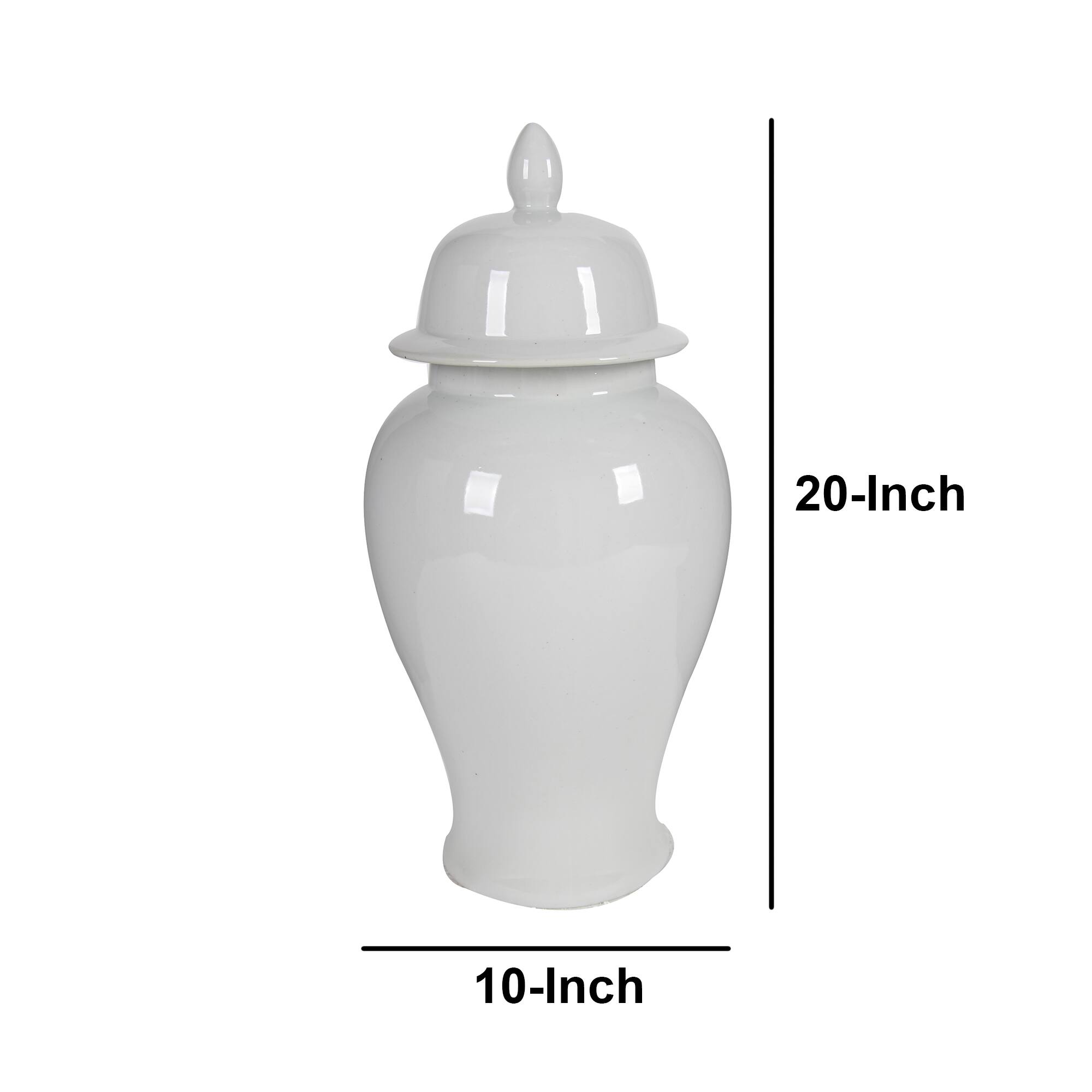 The text on the image indicates the dimensions of a white ceramic jar with a lid. The jar is 20 inches tall, 10 inches wide, and 10 inches deep.