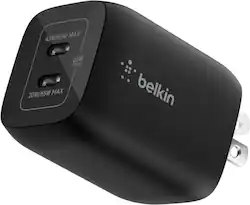 Belkin - Gaming Dual USB-C Wall Charger 65W for Nintendo Switch 2, GaN Technology, USB-PD 3.0 PPS, Dual Charging Ports - Black - Front_Zoom