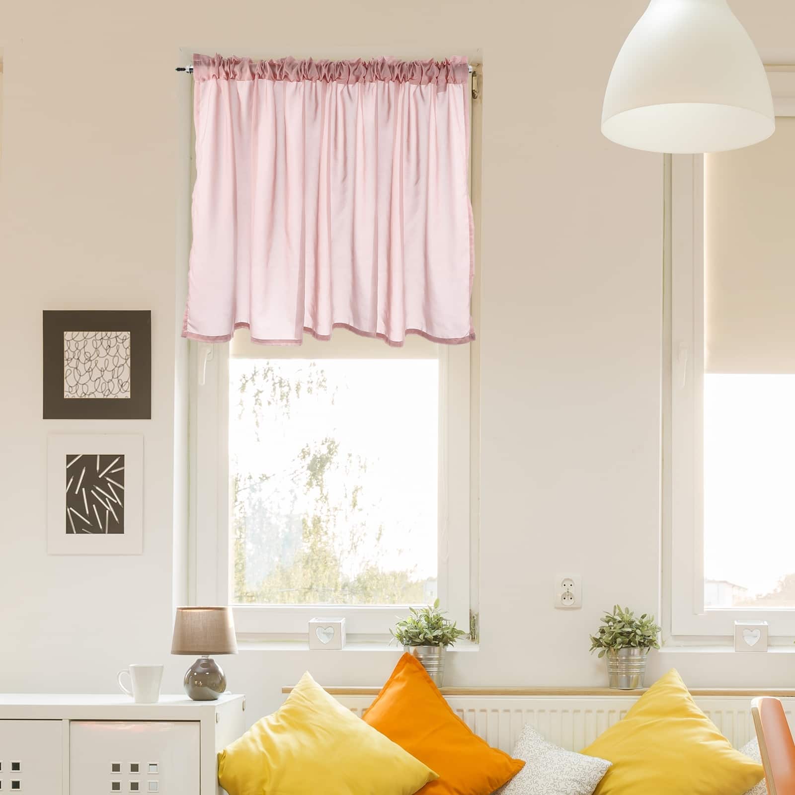 Unique Bargains - Curtain Valance, 27.5x51 in, Half Sheer Rod Pocket Valance for Kitchen Cafe Living Room Bedroom Bathroom, 1 Panel - Coral Pink