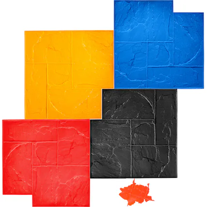Front. VEVOR - Concrete Texturing Skin, 24\"x24\" Concrete Stamps Mats Set, Polyurethane Concrete Stamping Mats, Slate Concrete Stamps - Multicolor.