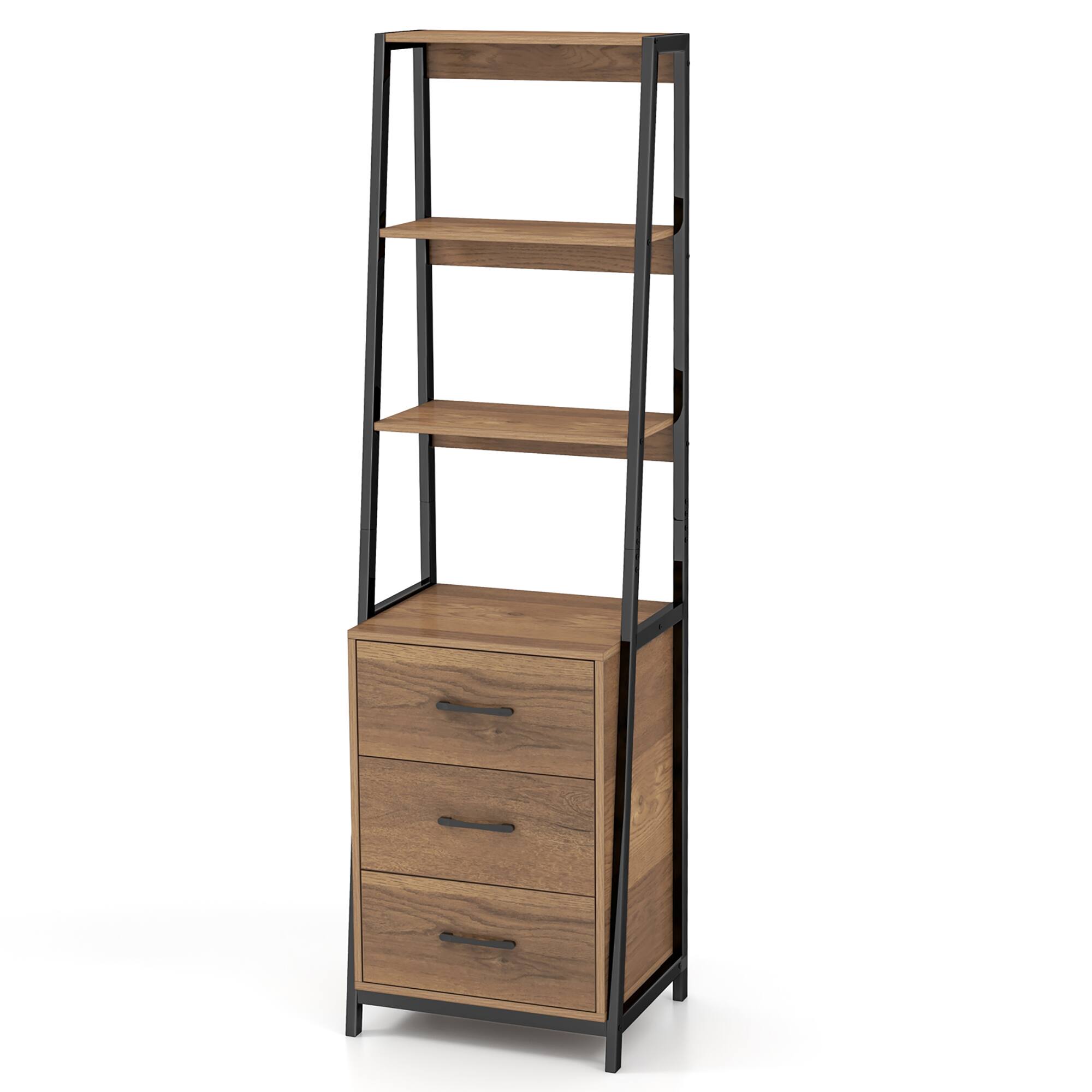 Alt View 9. Gymax - Gymax Ladder Bookshelf Tall Bookcase w/ 3 Open Shelves Printer Stand 3 Storage Drawers Natural - Natural.