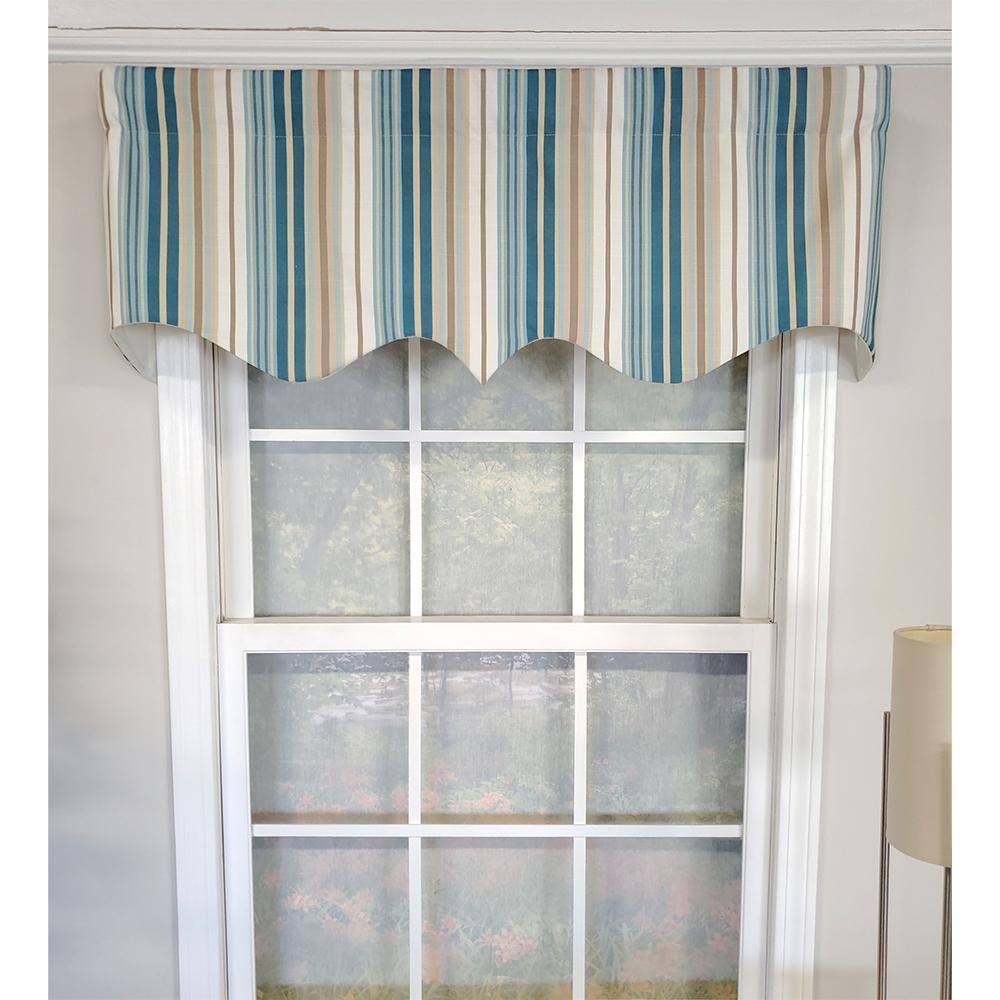 Angle. RLF Home - RLF Home Elisa Stripe Regal 100% Cotton with Fully Lined 3" Rod Pocket High Quality Spot Clean Valance 50" x 17" Blue - Blue.