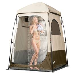 VEVOR - Camping Shower Tent, 1 Room, Foldable Privacy Tent Changing Room with Ground Stakes, Ropes, Carry Bag, and Crossbar - Khaki