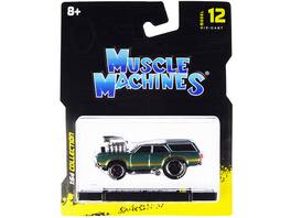 1970 Oldsmobile Vista Cruiser 442 Stripes 1/64 Diecast Model Car by Muscle Machines - Green Metallic with Gold