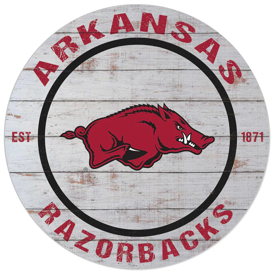 Rounded Razorback Logo Jardine Arkansas Razorbacks 20'' x 20'' Indoor/Outdoor Weathered Circle ...