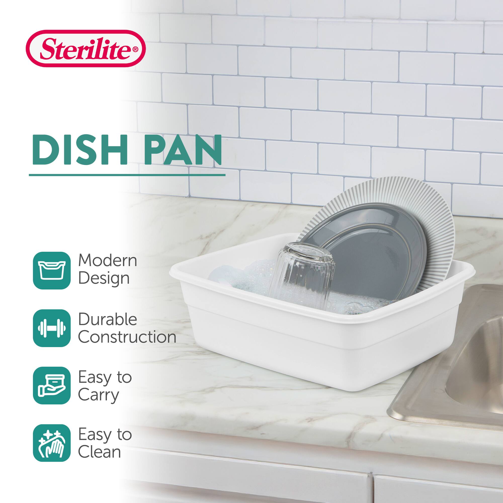 Sterilite Small Portable Rectangle Plastic 8 Qt Dish Pan Basin, (24 ...