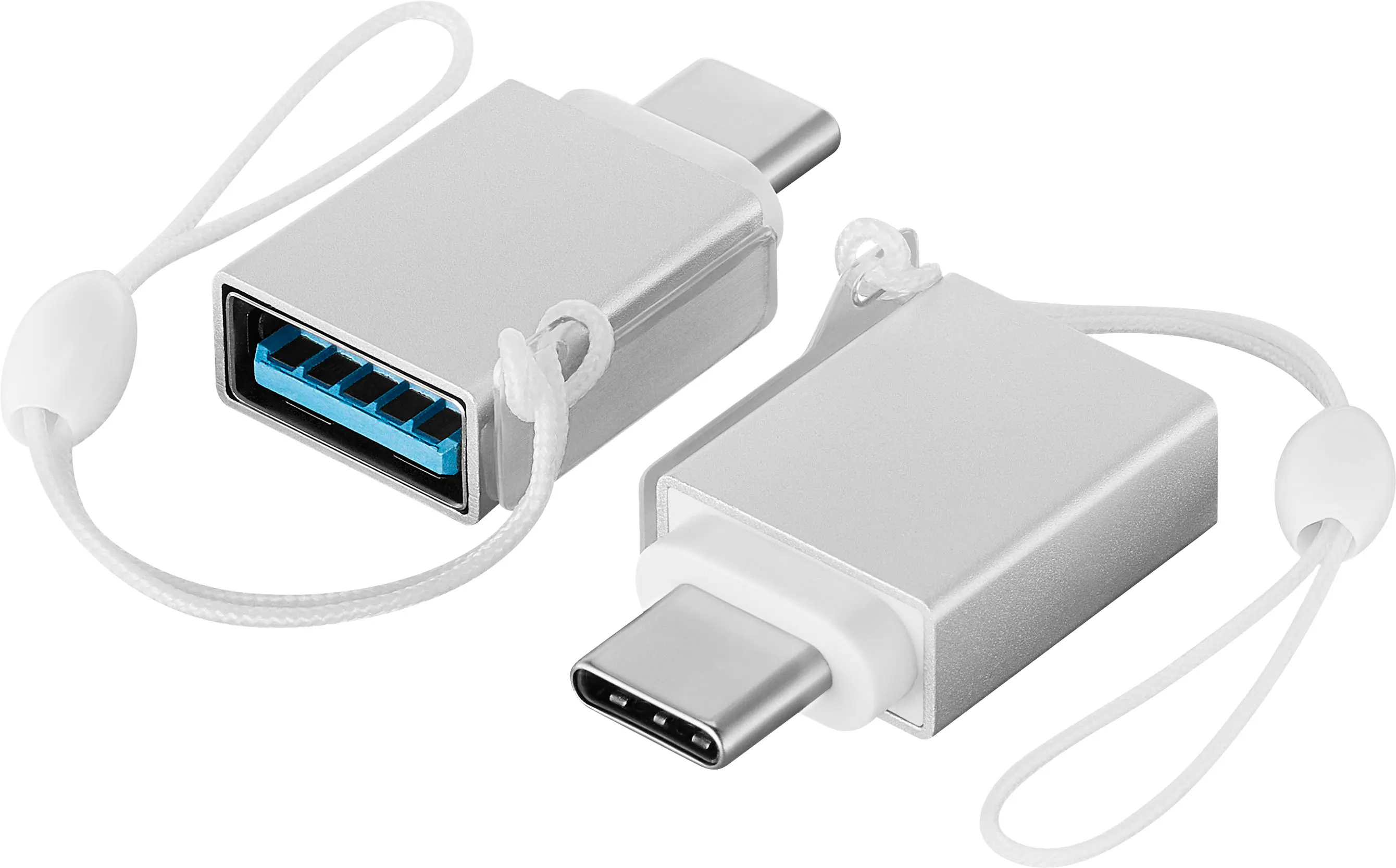 Front. Best Buy essentials™ - Female USB to Male USB-C Adapter (2-Pack) - Silver.