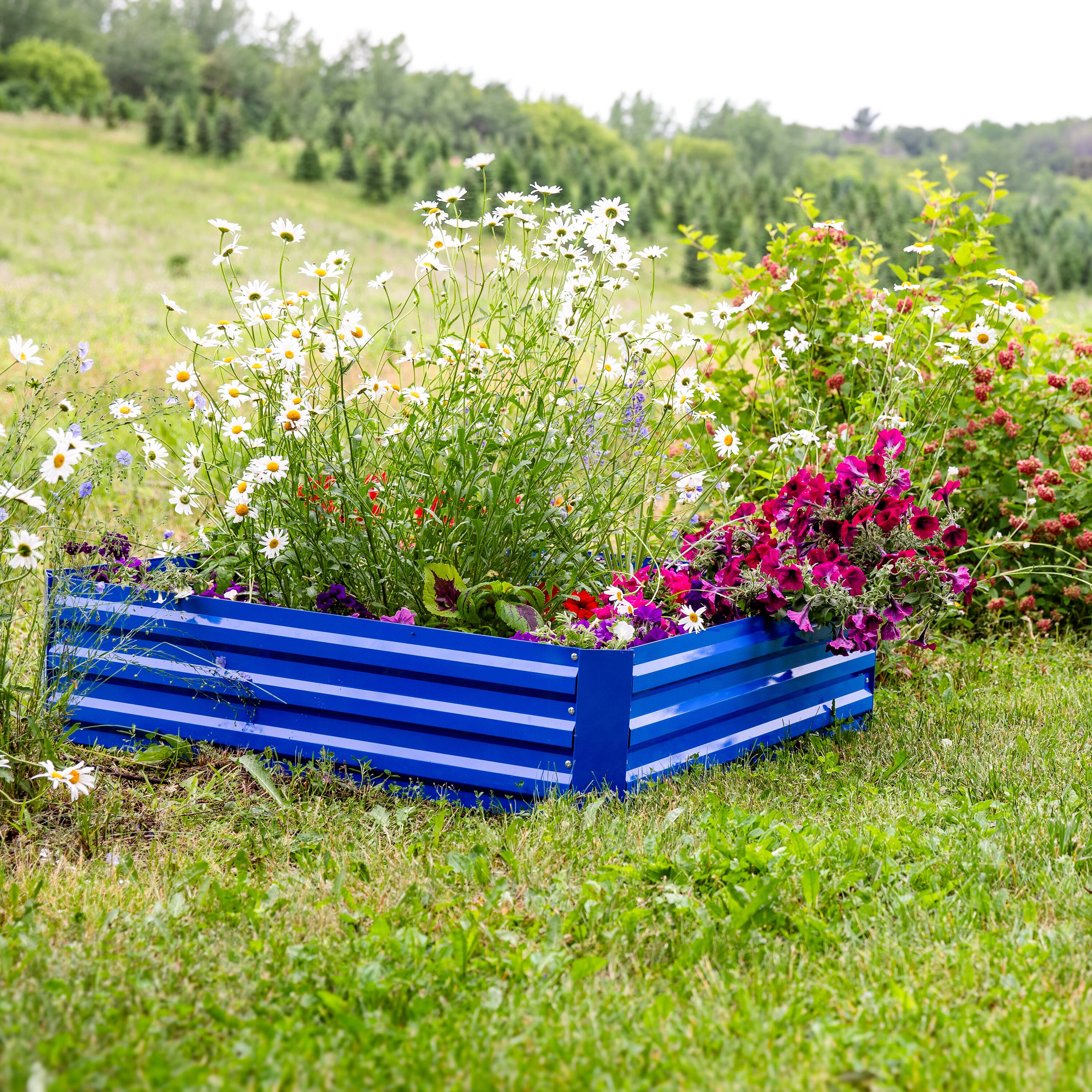 Alt View 7. Sunnydaze - Square Galvanized Steel Raised Bed - 4 x 4 x 1 ft - Blue.