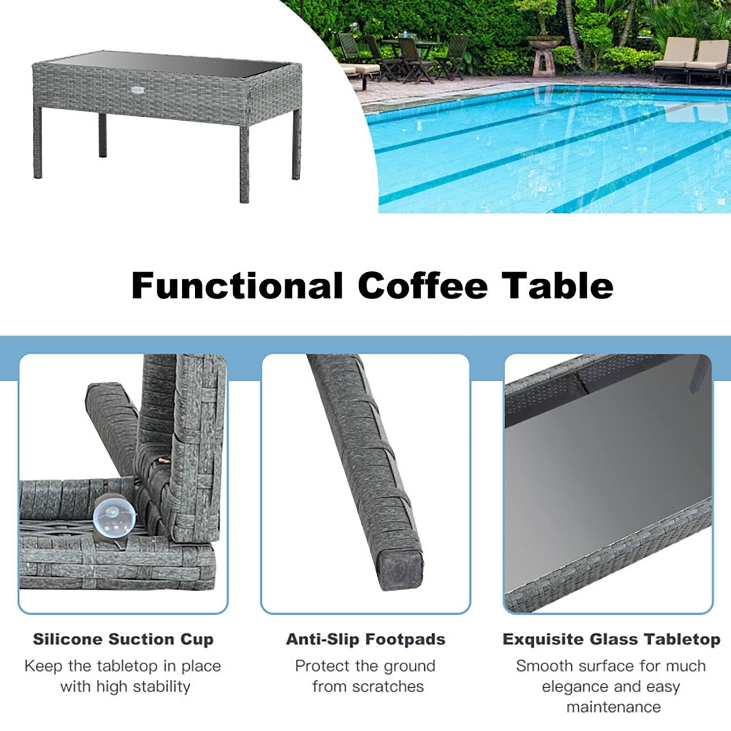 Functional Coffee Table

- Silicone Suction Cup: Keep the tabletop in place with high stability
- Anti-Slip Footpads: Protect the ground from scratches
- Exquisite Glass Tabletop: Smooth surface for much elegance and easy maintenance